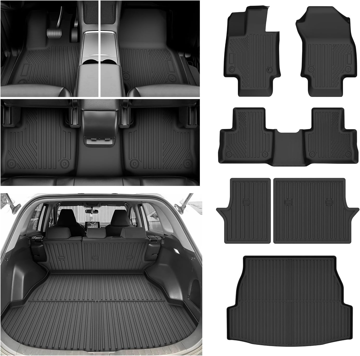 Floor Mats for 2019-2024 2025 Toyota RAV4 (Include Hybrid) Cargo Liner with Back Seat Cover for RAV4 Accessories, All Weather TPE Trunk Mats for RAV4 LE/XLE/Limited/TRD/Adventure (5 PCS)
