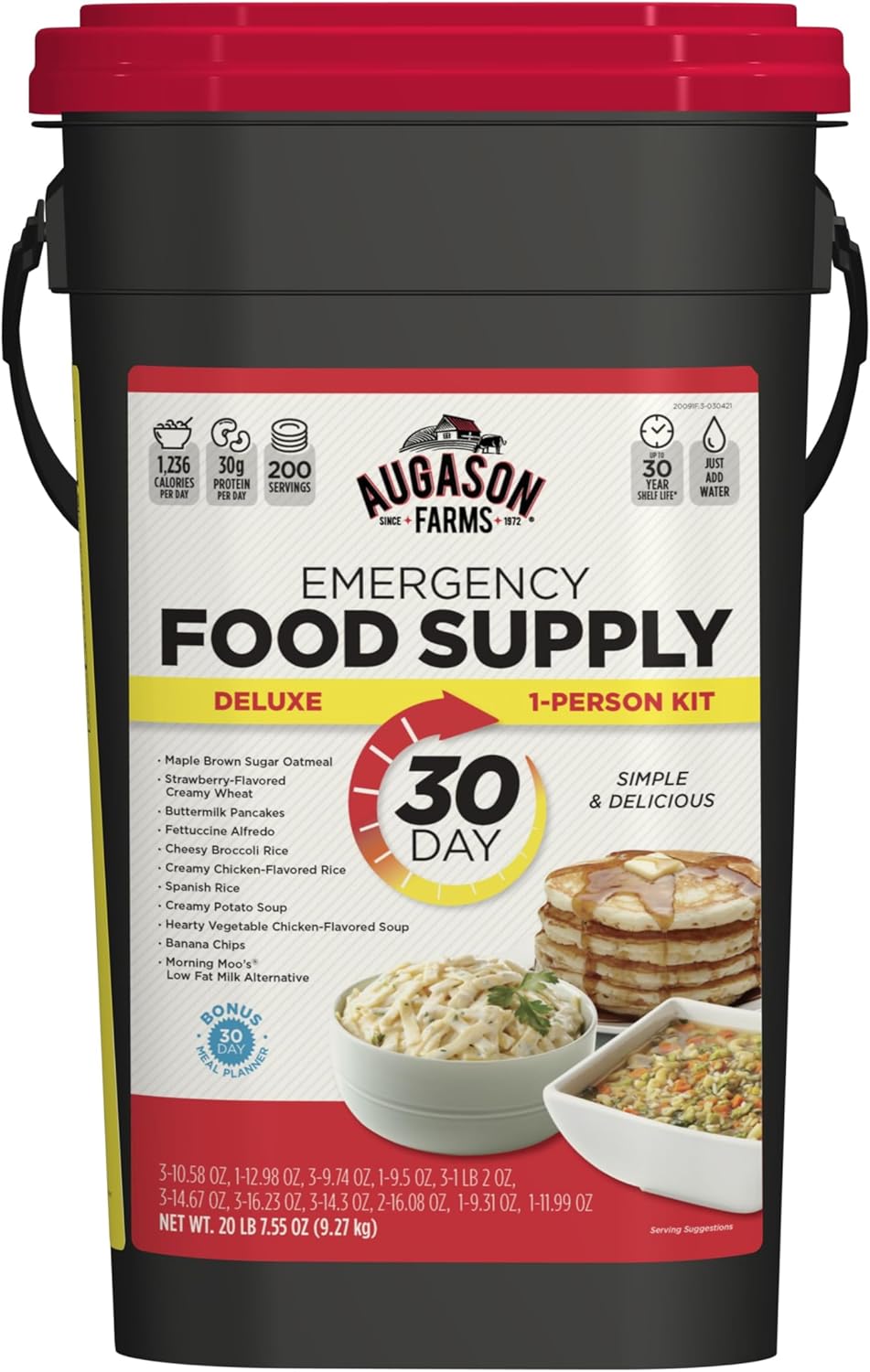 Augason Farms Deluxe 30-Day Emergency Food Supply, 200 Servings, Package/Color may vary