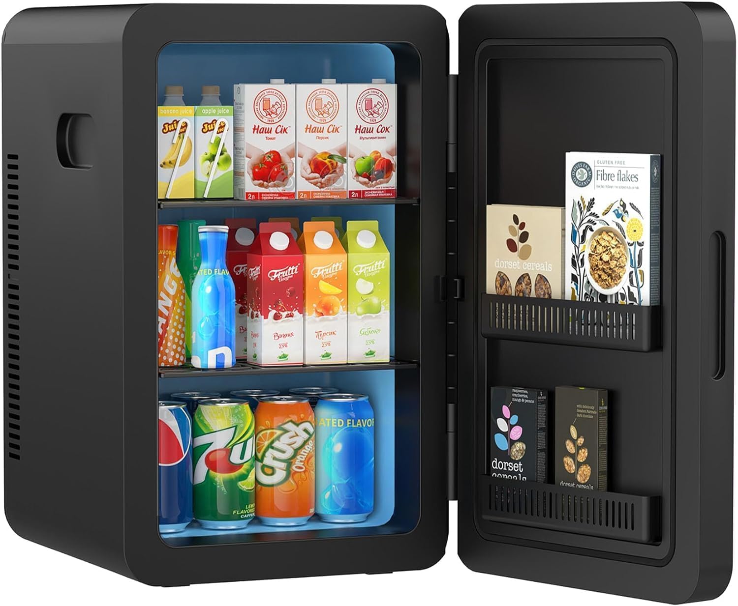 Rebongki Mini Fridge 22L/ 30 Cans Cooler and Warmer Portable Mini Fridge for Bedrooms with Adjustable Shelves, AC+12V DC Small Fridges for Car, Office, Travel, Cosmetics, Drinks (Black)