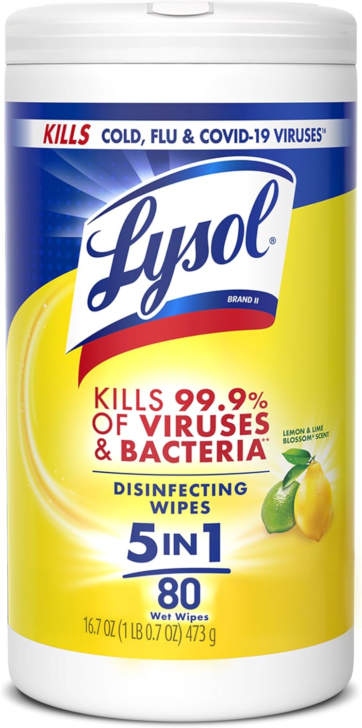 Lysol Disinfectant Wipes, Multi-Surface Antibacterial Cleaning Wipes, For Disinfecting and Cleaning, Lemon and Lime Blossom, 80 Count (Pack of 1)
