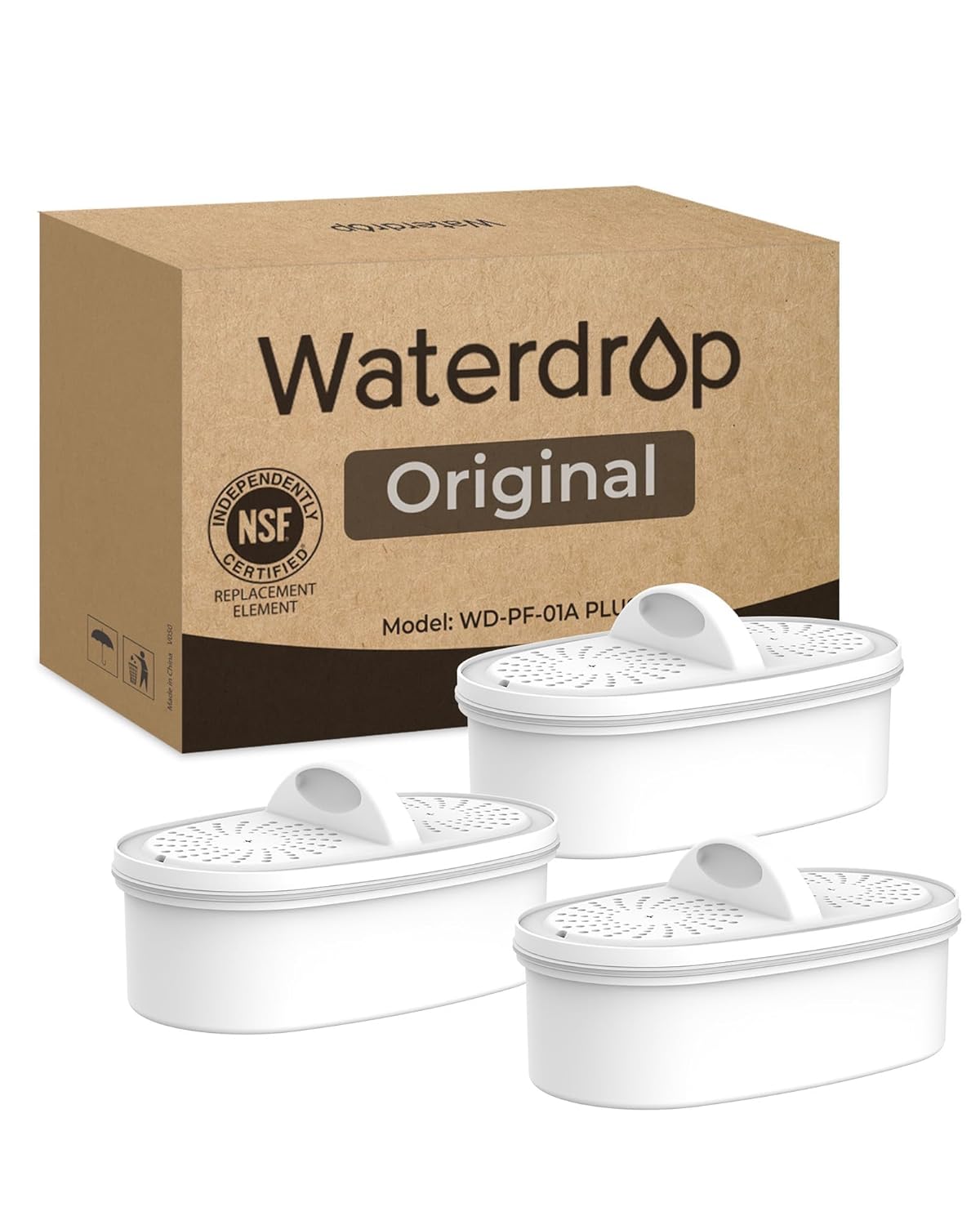 [Original] Waterdrop Filter Replacement for All Waterdrop Pitcher Filtration System, WD-PF-01A Plus, Reduces PFAS, PFOA/PFOS, Chlorine, Last Up to 3 Months or 200 Gallons (Pack of 3)
