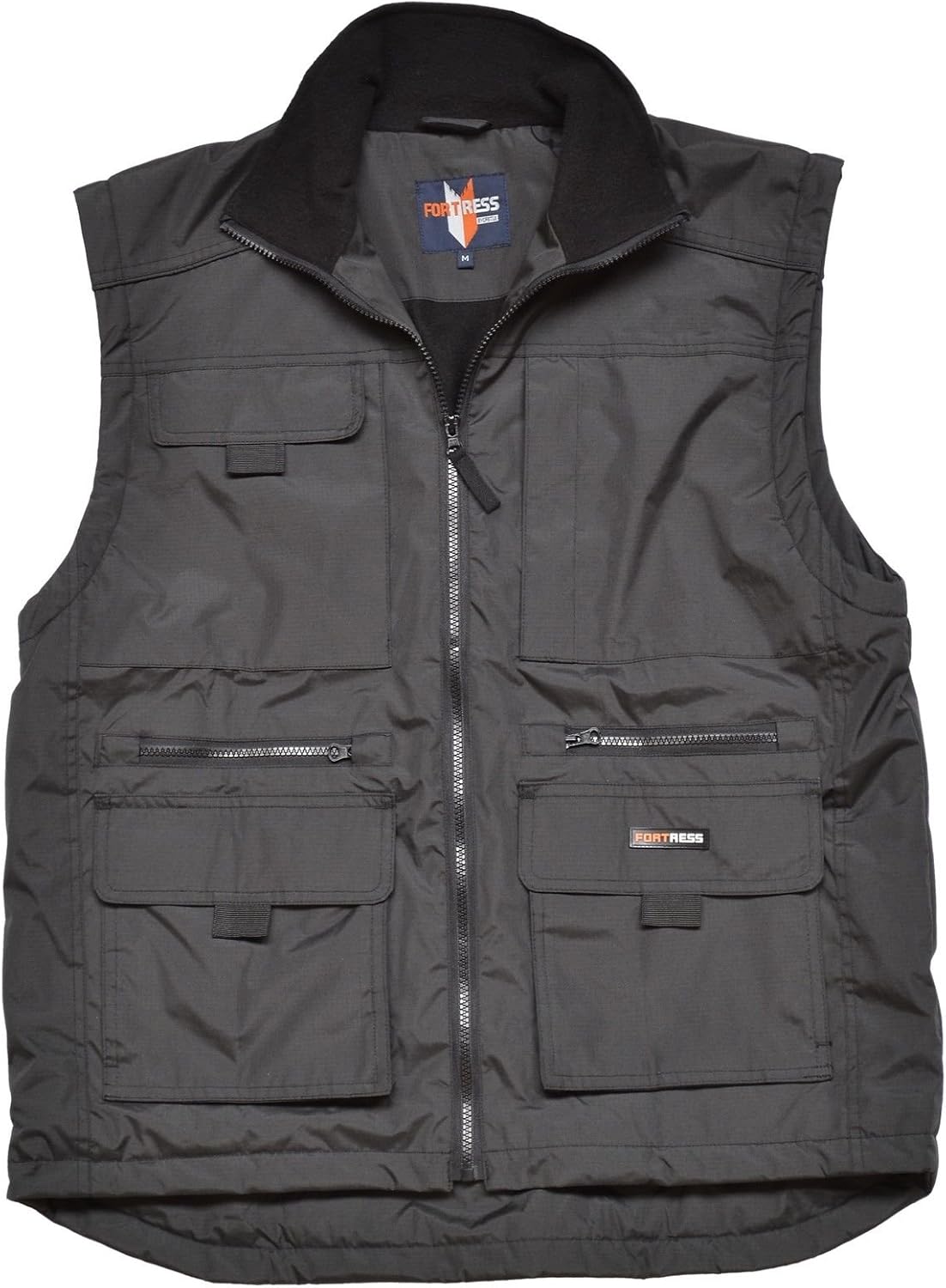 Fortress Mens Multi Pocketed Bodywarmer Waistcoat Fleece Lined for Warmth Lincoln Vest Internal Wallet Pocket Two Lower Patch Pockets Chest Pockets Full Zip Warm Work Outerwear Walking Countrywear