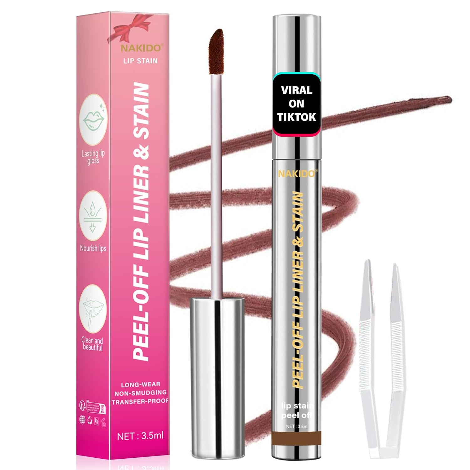 Lip Stain - Lip Stain Peel Off | Waterproof, Transfer-Resistant, Smudge-Proof | Precise Application, One-Peel Finish | Long Lasting Lip Liner Stain for All-Day Color Hold（dark brown）