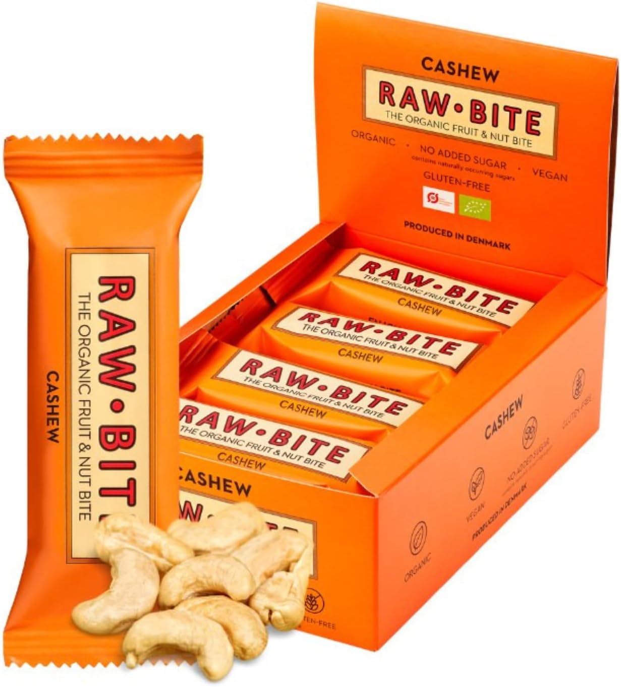 RAWBITE CASHEW Bars | 12 Soft Organic Healthy Snacks and Energy Nut Bars in Value Box | Low Calorie, Gluten-Free Snacks with Dates and Nuts | Vegan, Lactose-Free | Fibre Bars 12g Protein | 12 x 50g
