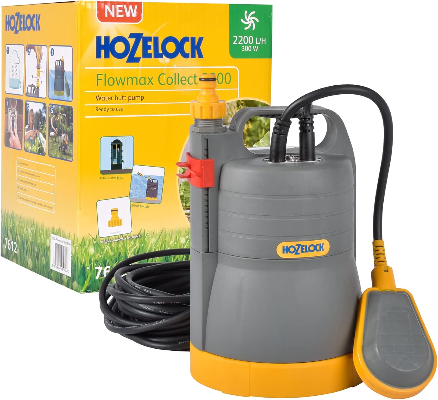 HOZELOCK - Waterbutt Pump 2200 : Ideal for Automatic Watering Systems, Capacity 2200 LPH with 1.1 Bar Pressure, Designed to Pump Water from a Rain Water Butt [76120000]