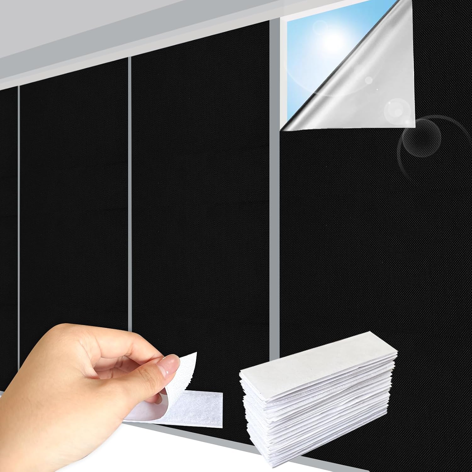 200 x 150cm Blackout Blinds Stick on,Oxford Fabric 100% Blackout Curtain for Window, Portable Blackout Shades Film for Bedroom, Cut to Any Size,Blackout Blinds for Travel Temporary