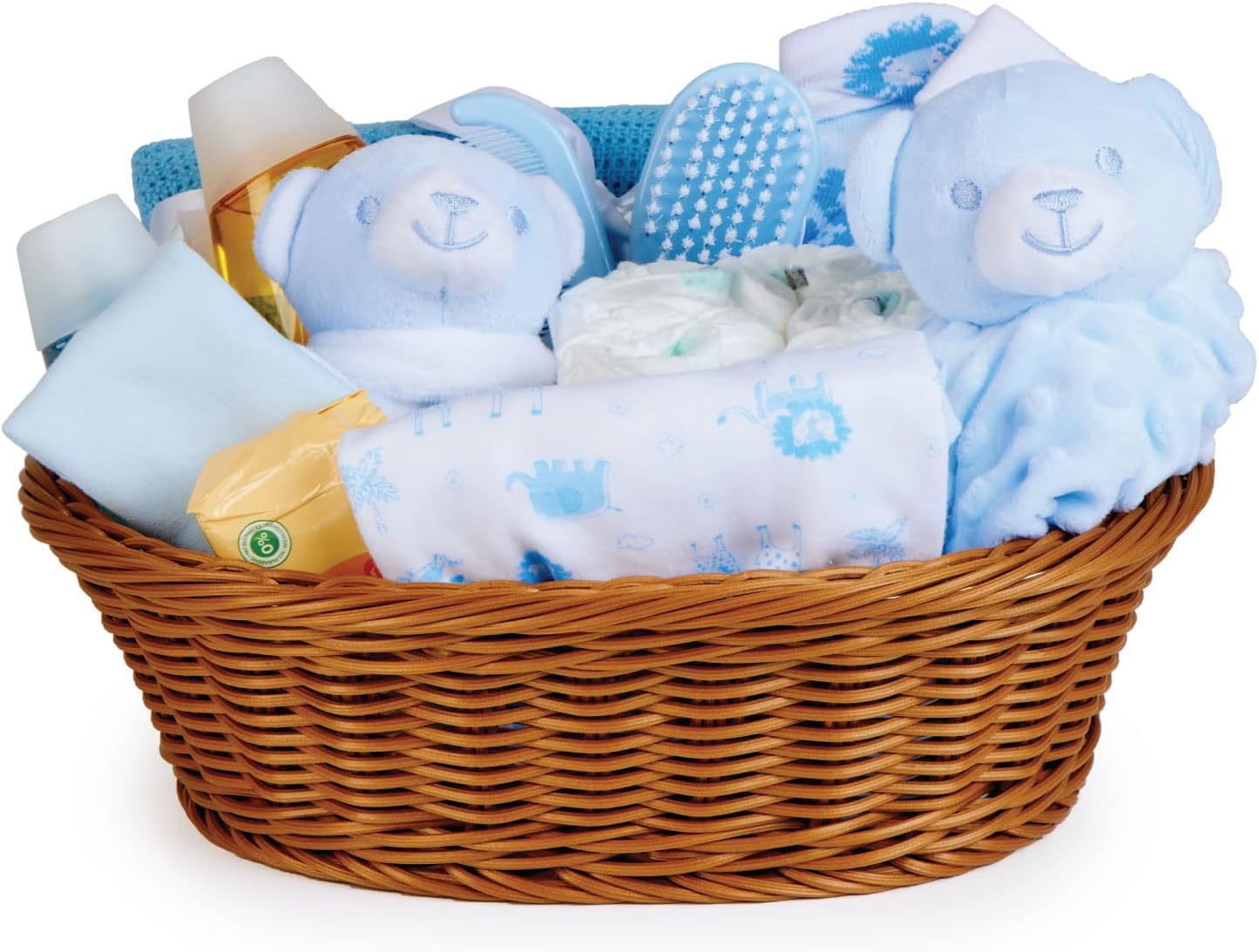 Baby Box Shop - 18 Essentials for Newborn Boy Perfect as Christenings - Baby Boy Gifts, Baby Hamper for Newborn in Rattan Basket (Blue)