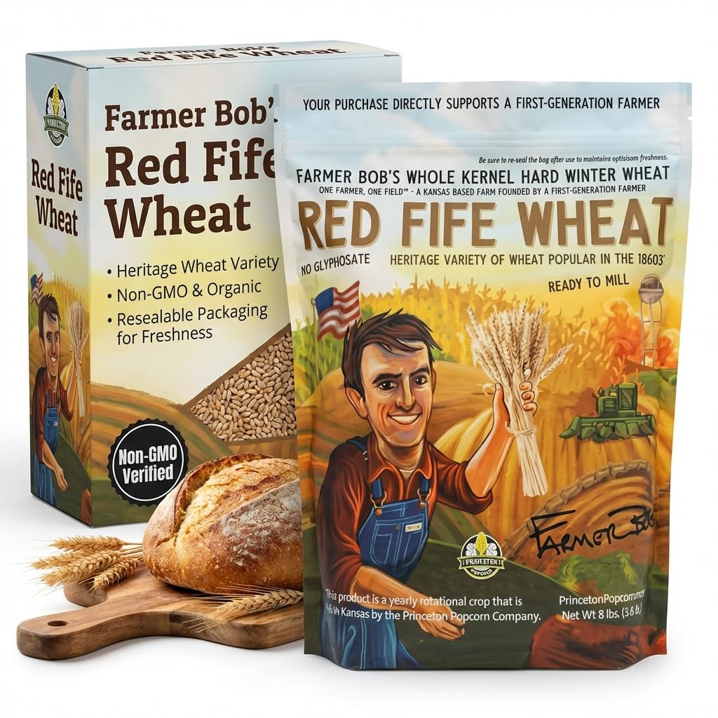 Red Fife Hard Red Winter Wheat Hard Red Wheat Berries Whole Wheat Berries Bulk Heirloom Non-Hybrid Non-GMO Heritage Family Farmed Mill at Home, 5lb re-closable bag wheatberry wheatberries