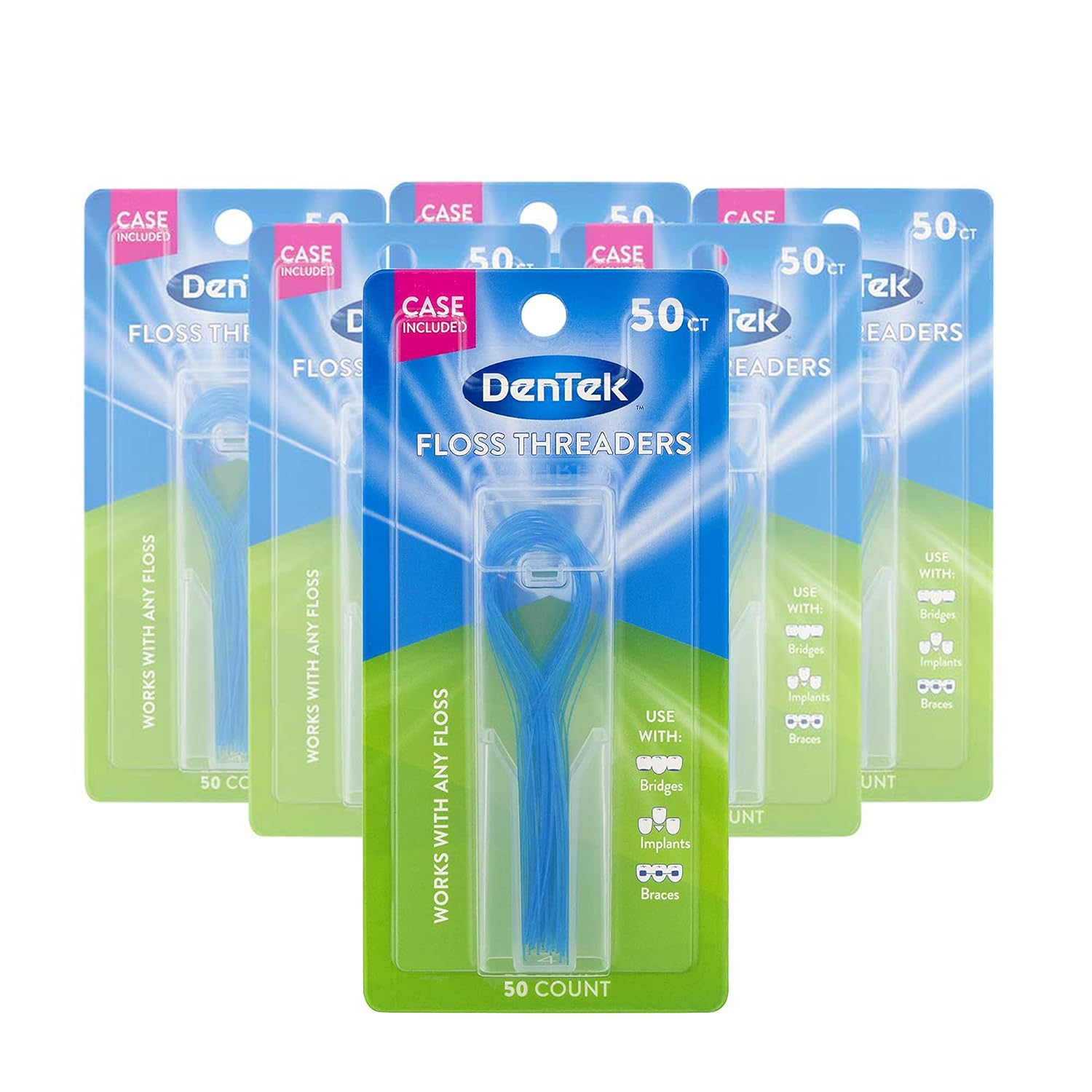 DenTek Floss Threaders | For Braces, Bridges, and Implants | 50 Count (Pack of 6)