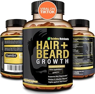 Hair + Beard Growth Vitamins for Men | Biotin 10,000mcg, Collagen, Patented OptiMSM®, goMCT®, Saw Palmetto | 60 Day Supply | Naturally Regrow Stronger, Thicker, Healthier Hair & Stops Hair Los