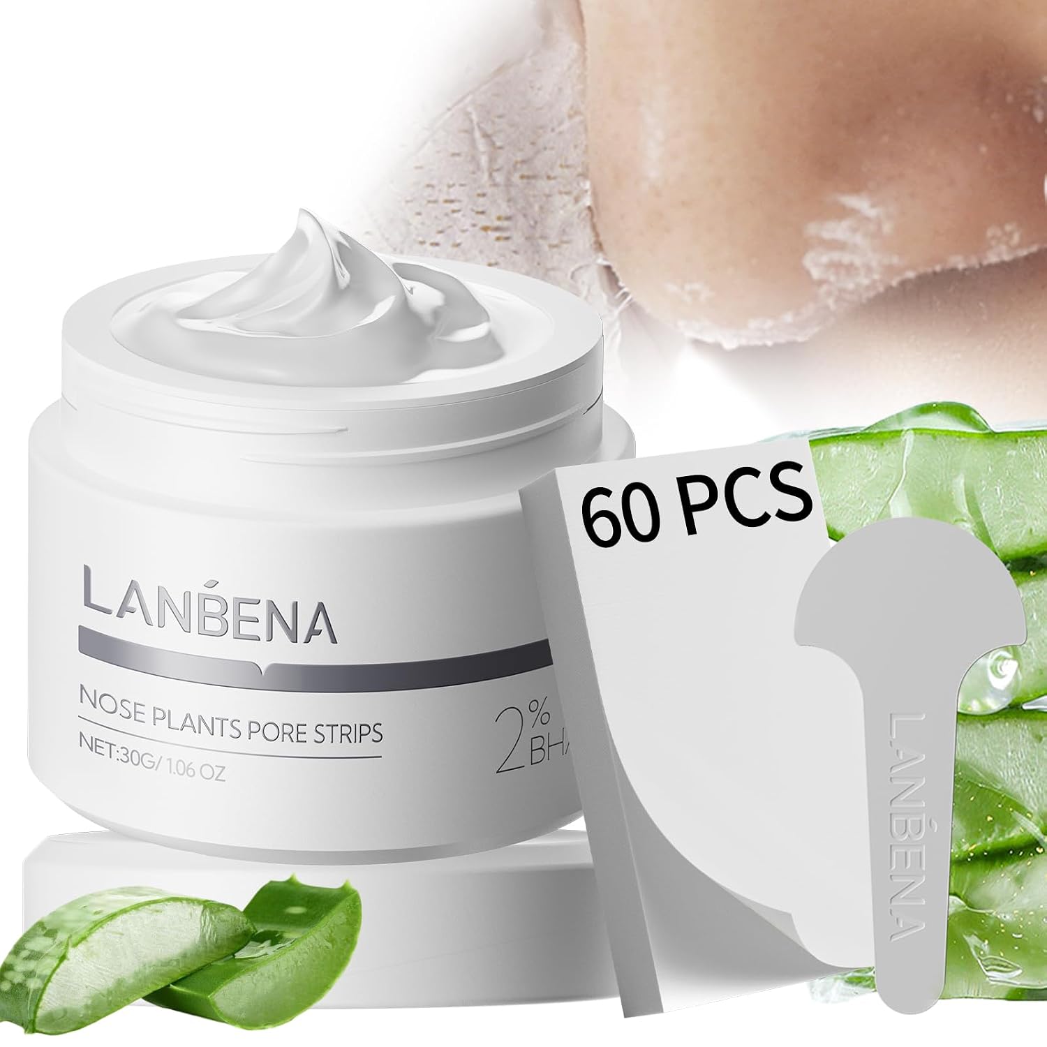 LANBENA Blackhead Remover Nose Pore Strips for Face, 2.0 Upgraded Deep Cleansing Peel off Mask Nose Strips Skincare for All Skin (1.06 Oz/30g) - 60pcs Strips