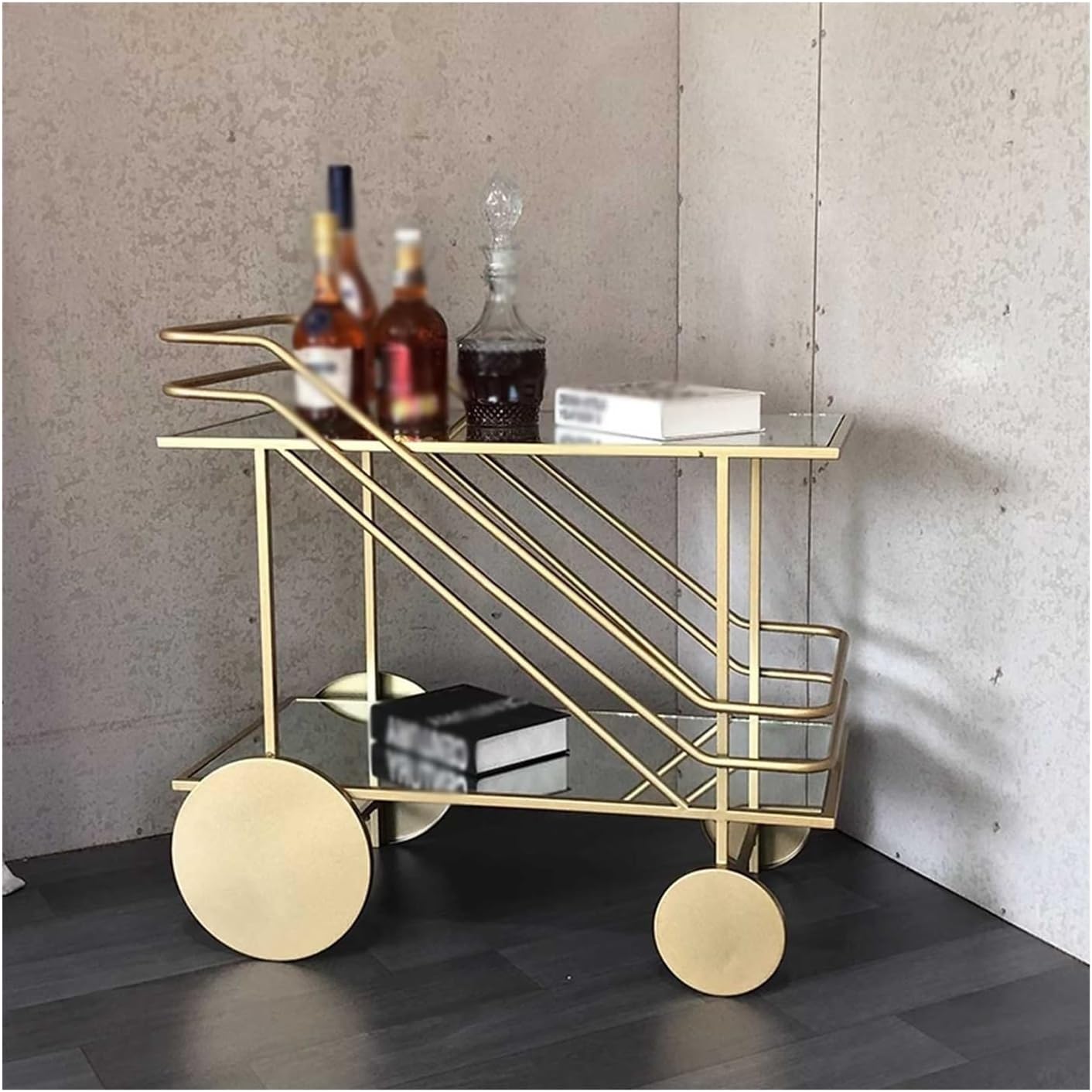 Storage Trolley Modern Glass and Metal Rolling Bar Cart with Wheels Stylish Kitchen Island Trolley for Coffee/Wine Bar and Serving Cart with Storage Shelf Elegant Design for Entertaining