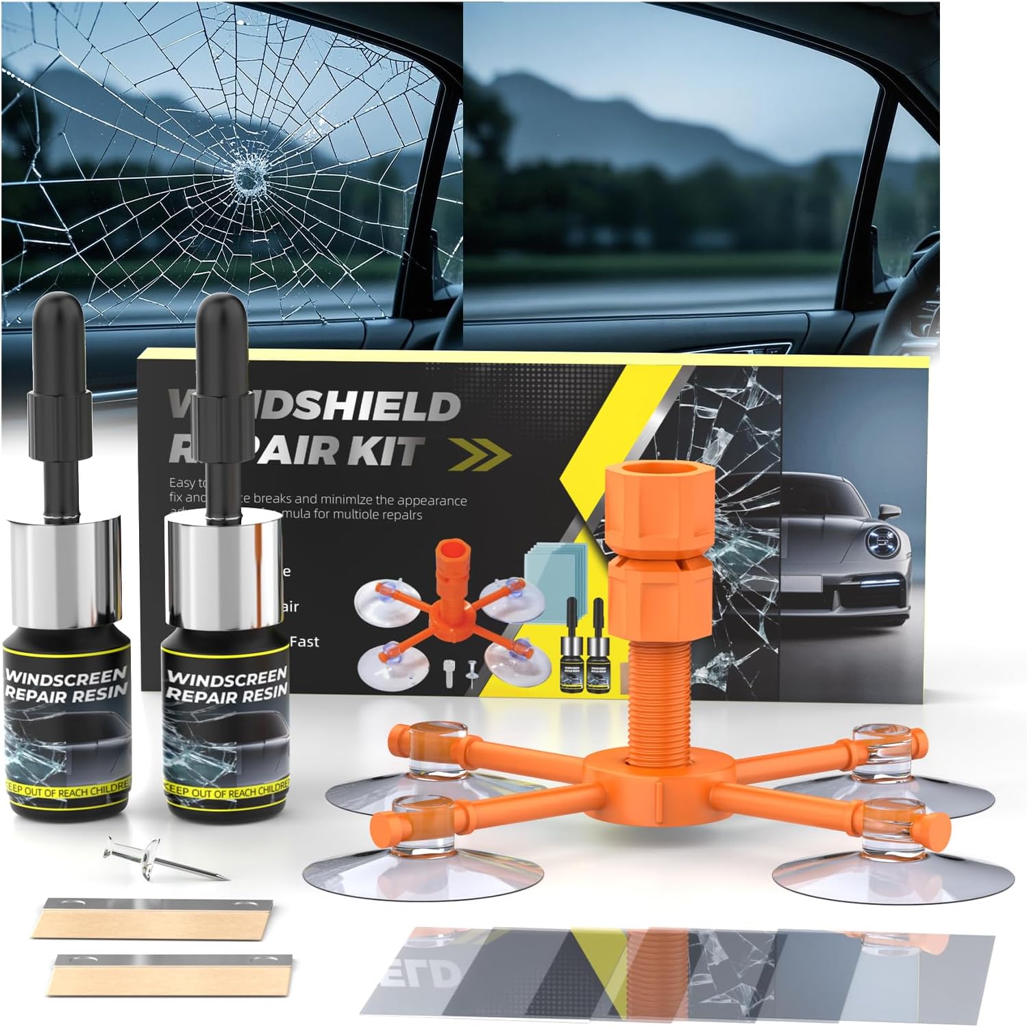 Windshield Repair Kit, 2025 New Package Windshield Crack Repair Kit with Enhanced Injection Head., Long-Lasting for Windshields, Windows, Mirrors, All Crack Types