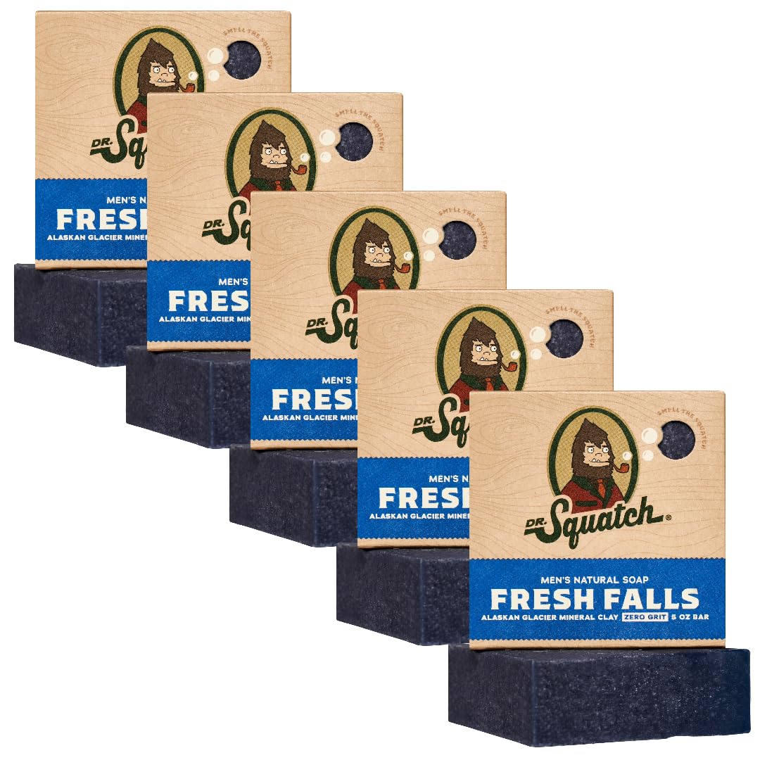 Dr. Squatch Natural Men’s Bar Soap - Cold Process Body Soap Bar with Natural Oils - Gifts for Men - Fresh Falls (5 oz, 5-Pack)