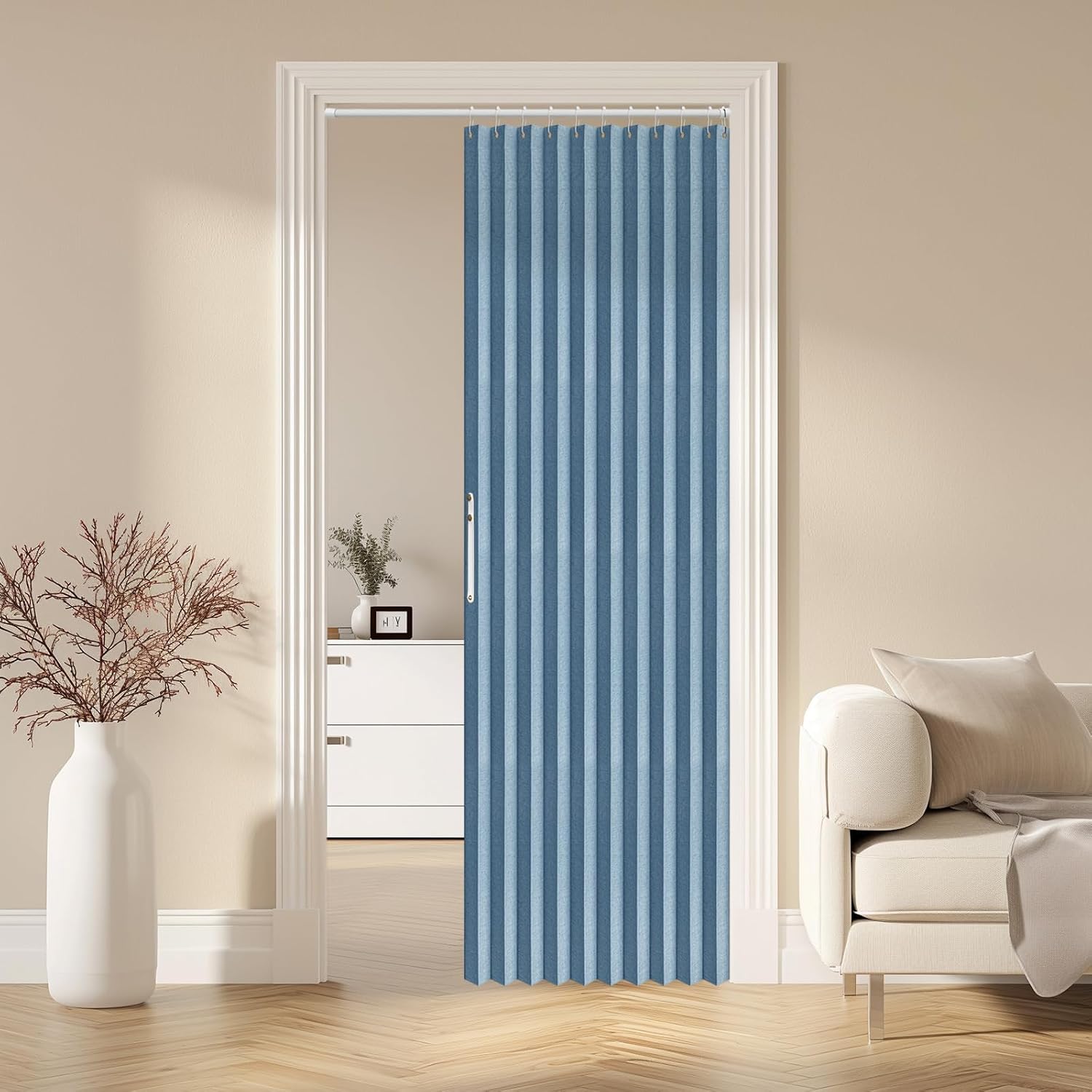 AJAZZ Blackout Accordion Doors Interior Magnetic Door Curtain Closet Door Curtain Invisible for Bedroom Room Living Room Doorway, Blue 42" W x 78" L, 1 Panel