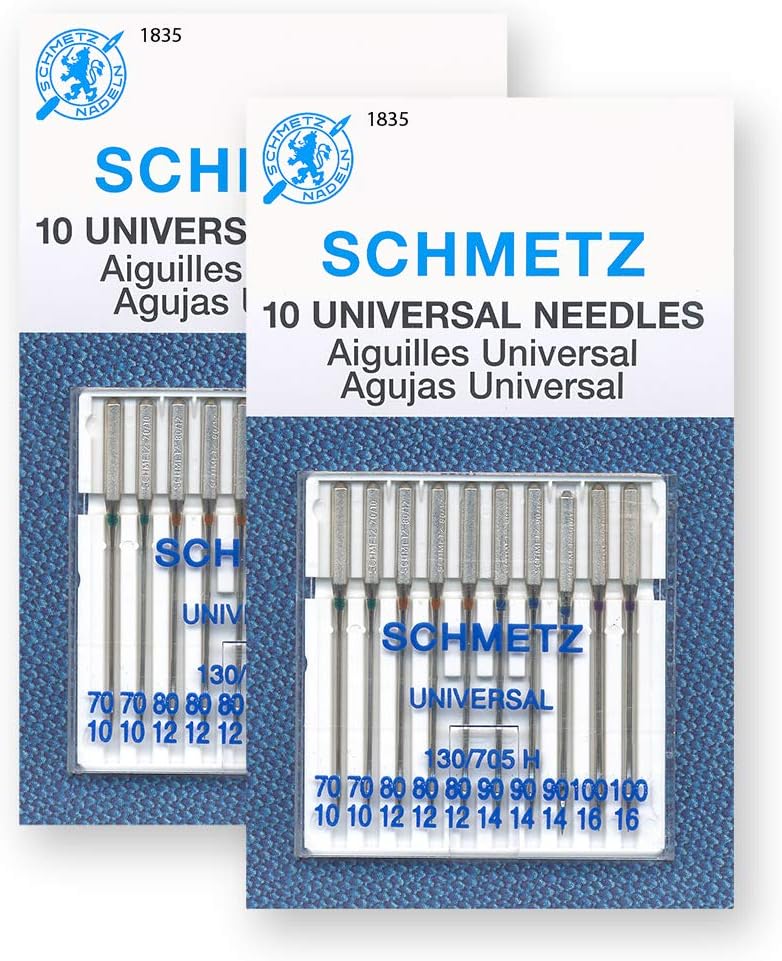 SCHMETZ Universal Sewing Machine Needles - Assorted Sizes, 10 Needle Card, Pack of 2