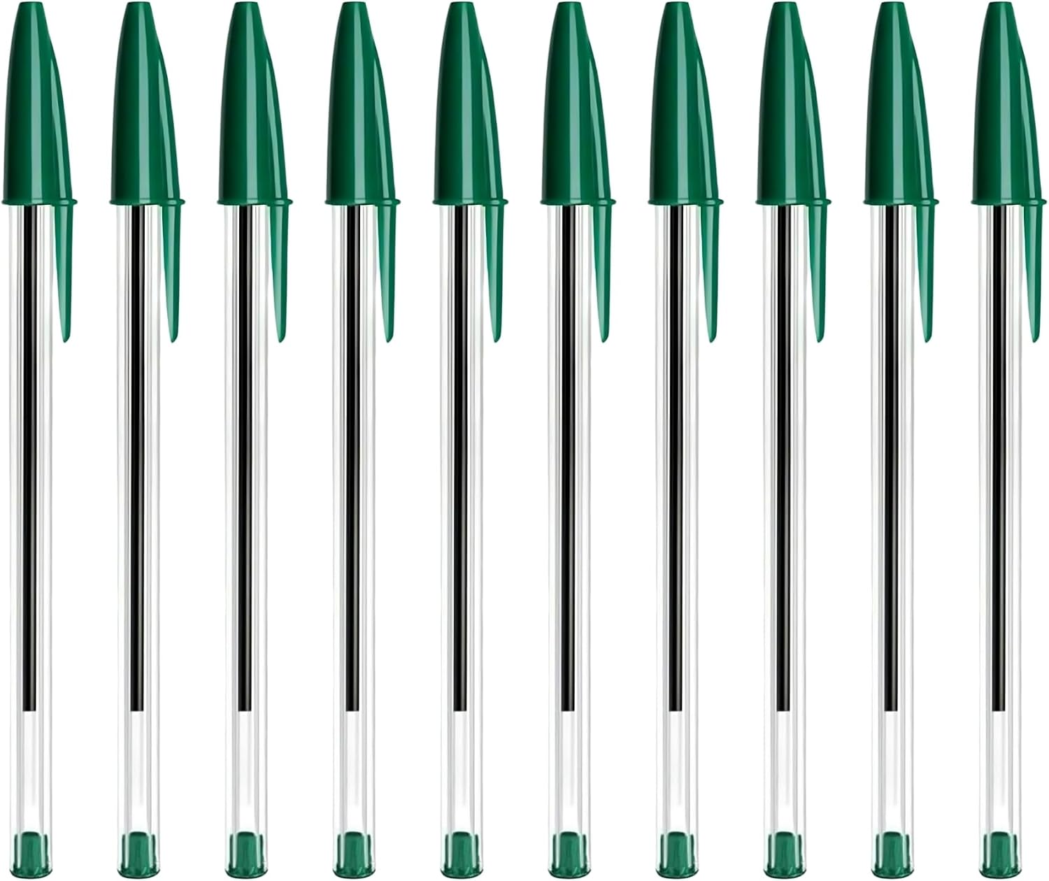 SOMCO Pack Of 10 Green Biro Ballpoint Pens - Medium Tip