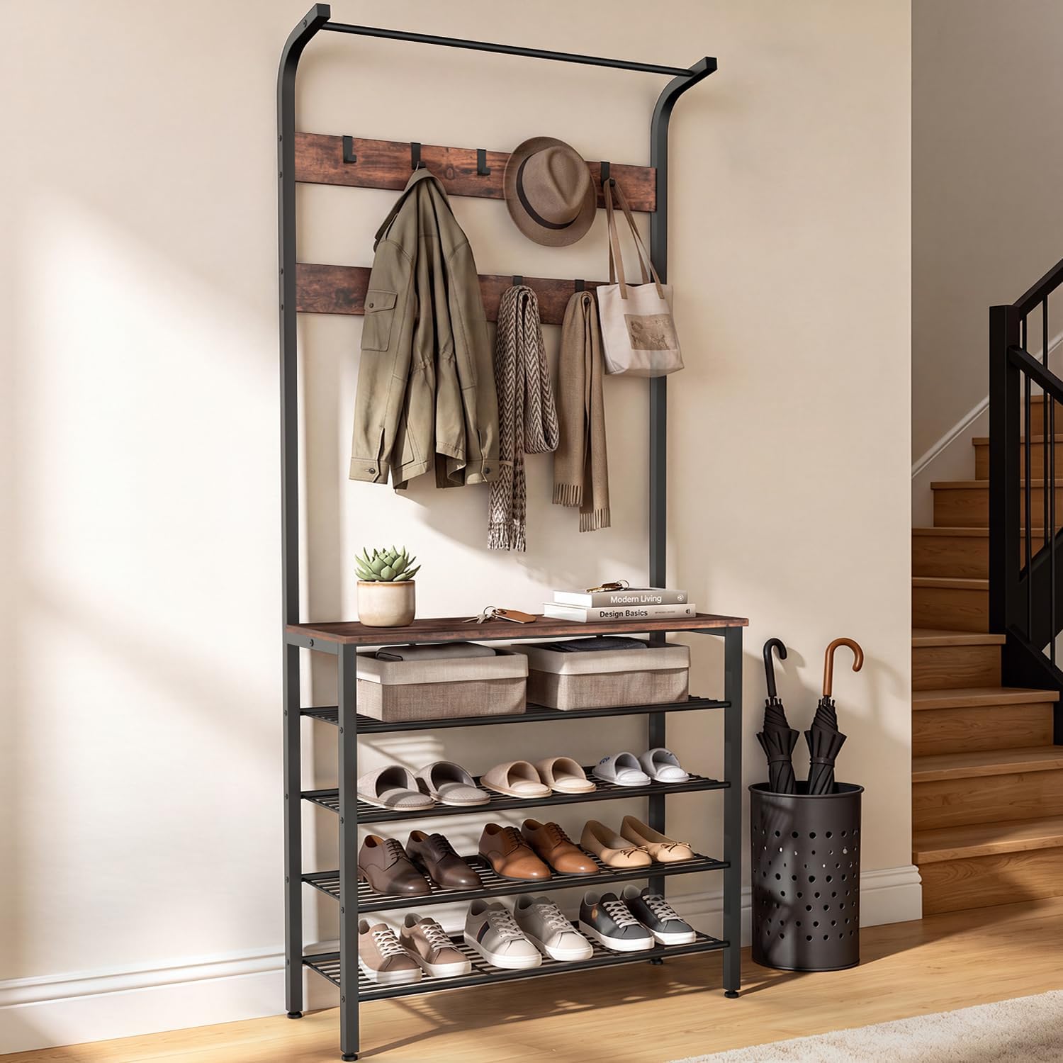 Innotic Coat Rack Stand with 5 Tier Shoe Rack, 190cm Free Standing