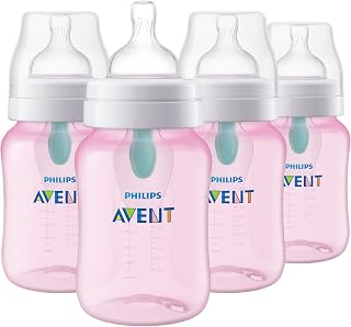 Philips Avent Anti-Colic Baby Bottle with AirFree Vent, 9oz, 4pk, Pink, SCY703/14