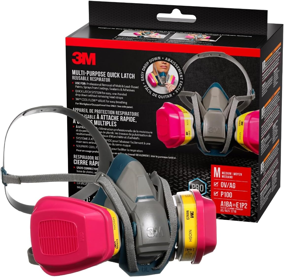 3M - 65023QLHA1-C Pro MultiPurpose Respirator with Quick Latch, Medium