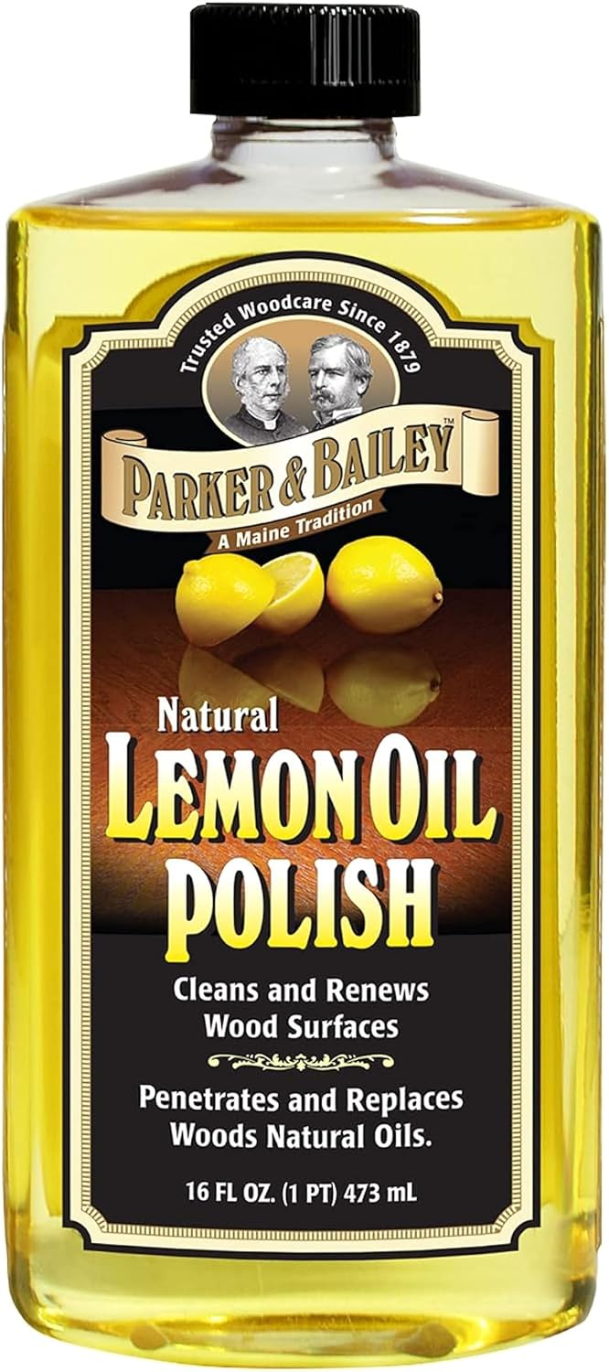 Parker & Bailey Lemon Oil Polish, Natural Lemon Scented Furniture Cleaner & Wood Table Cleaner, Renews & Restores a Finish for Woods, Protects from Drying or Cracking, Leaves a Shiny Finish, 16 oz