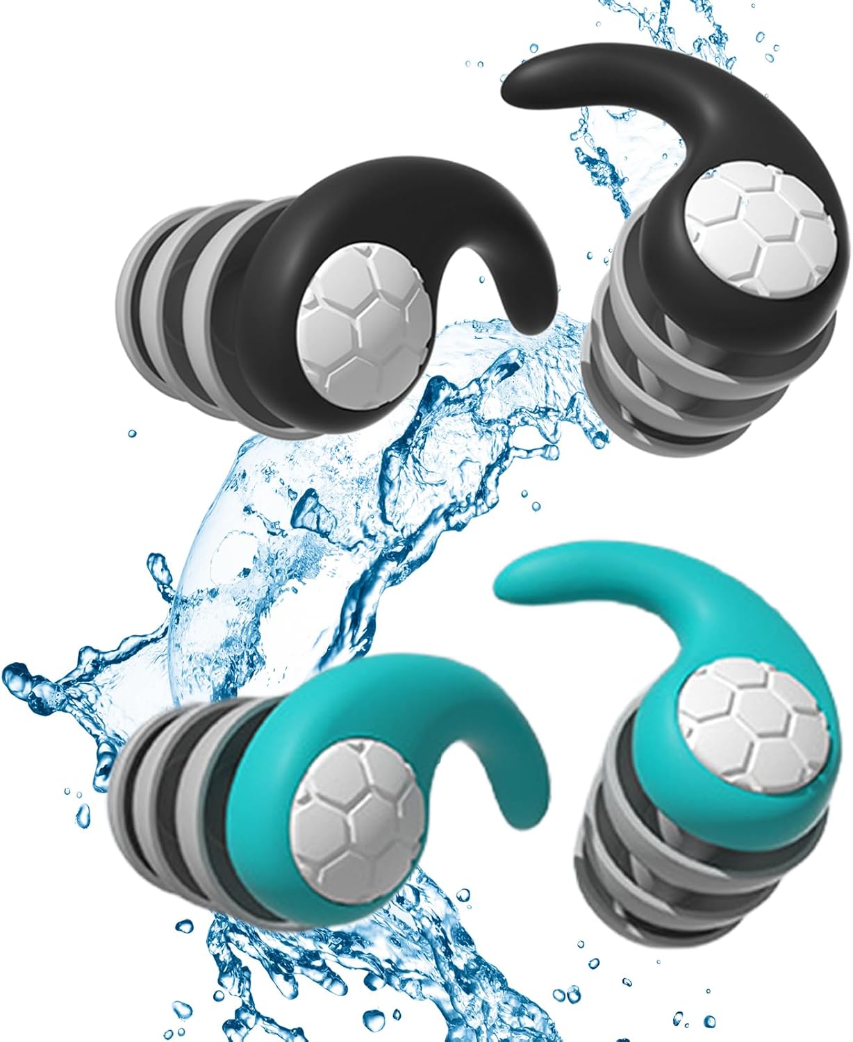 2 Pairs Waterproof Swimming Ear Plugs for Adults Reusable Soft Silicone Swim Earplugs Perfect for Surfing, Diving,Pool,Showering.