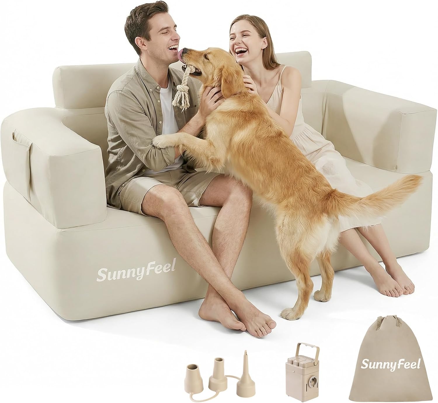 SUNNYFEEL Inflatable Couch with Built-in Pump - 2-3 Person Loveseat Sofa