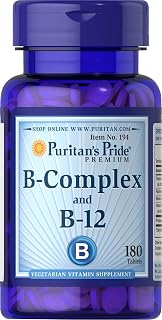 Puritan's Pride Premium Vitamin B-Complex and Vitamin B-12, Vegetarian Dietary Supplement for Cellular Energy Production, Maintains Health of Skin and Nerves Support, 180 Tablets
