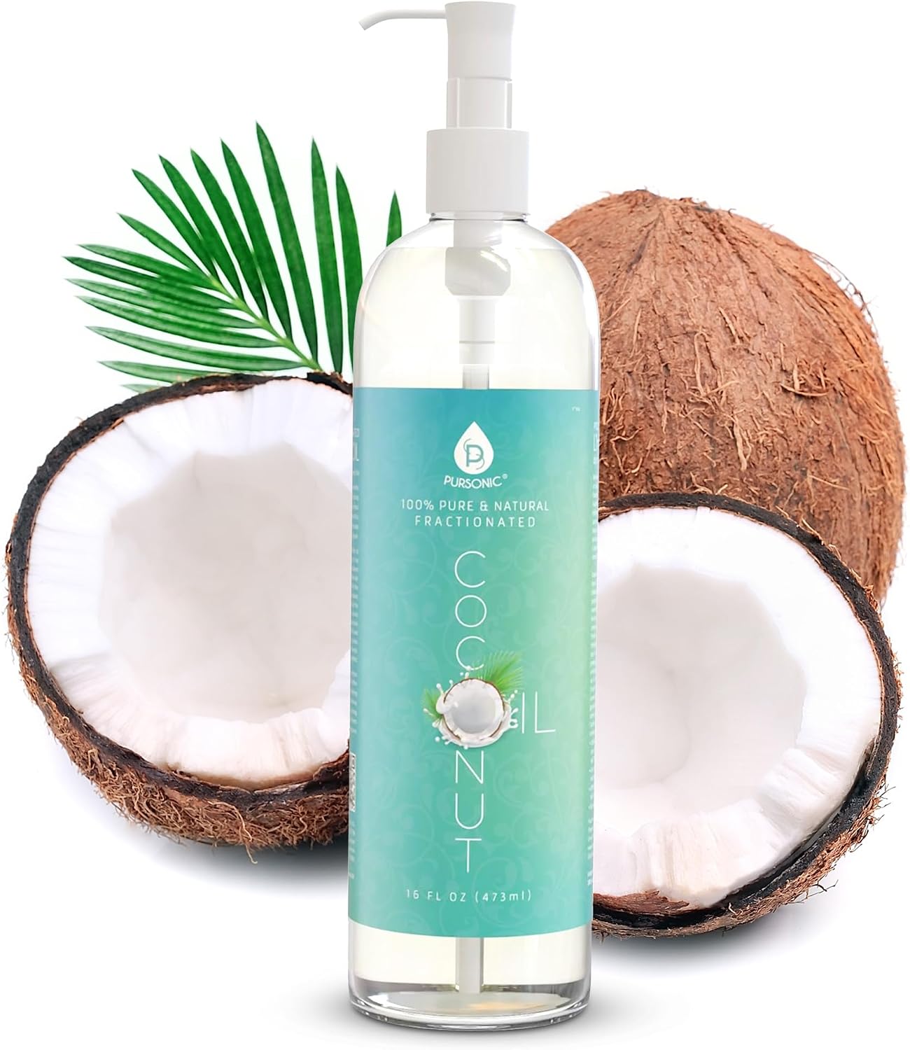 Pursonic Pure Unscented Fractionated Coconut Oil - 16 Oz Multipurpose Oil for Skin, Hair, Body Massage & Makeup Removal - Carrier Oil for Essential Oils and Aromatherapy