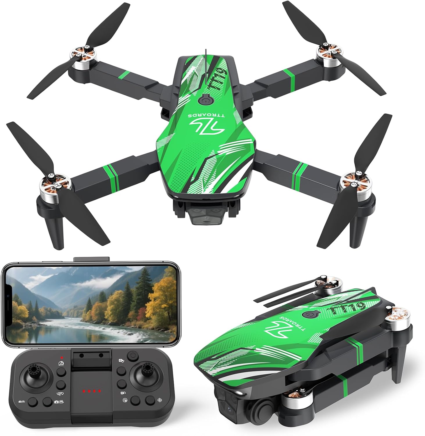 TTROARDS Drone with 1080P Camera, Drones for Beginners with 270° Obstacle Avoidance Brushless Motor Optical Flow Positioning, Foldable Quadcopter for Adults, TT19