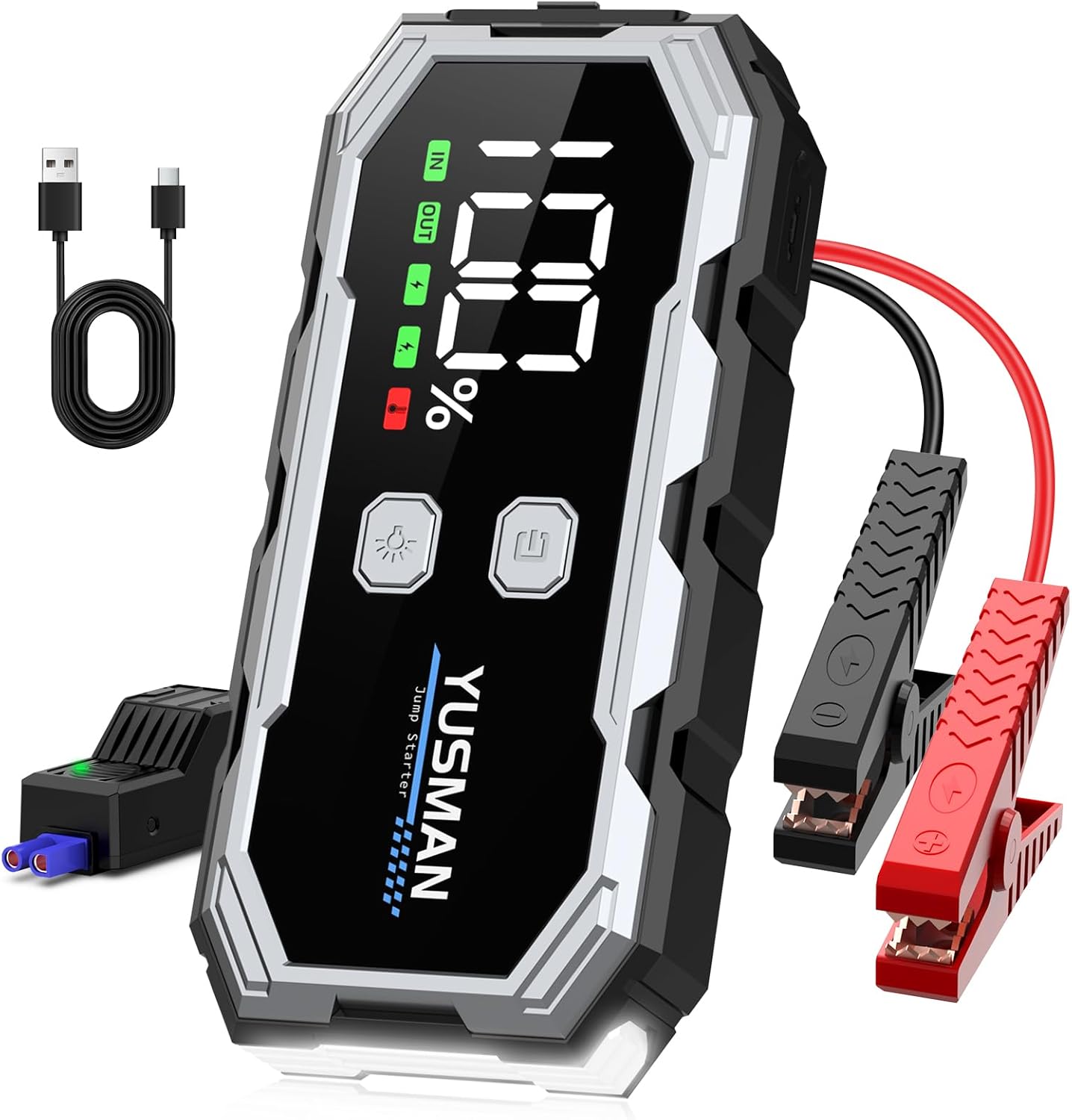 Jump Starter Power Pack, 12V Car Battery Booster, 4000A Portable Battery Pack (7.0 Gas/5.0L Diesel), Portable Jump Starter with Extended Smart Jump Cables, 3-Mode Lights