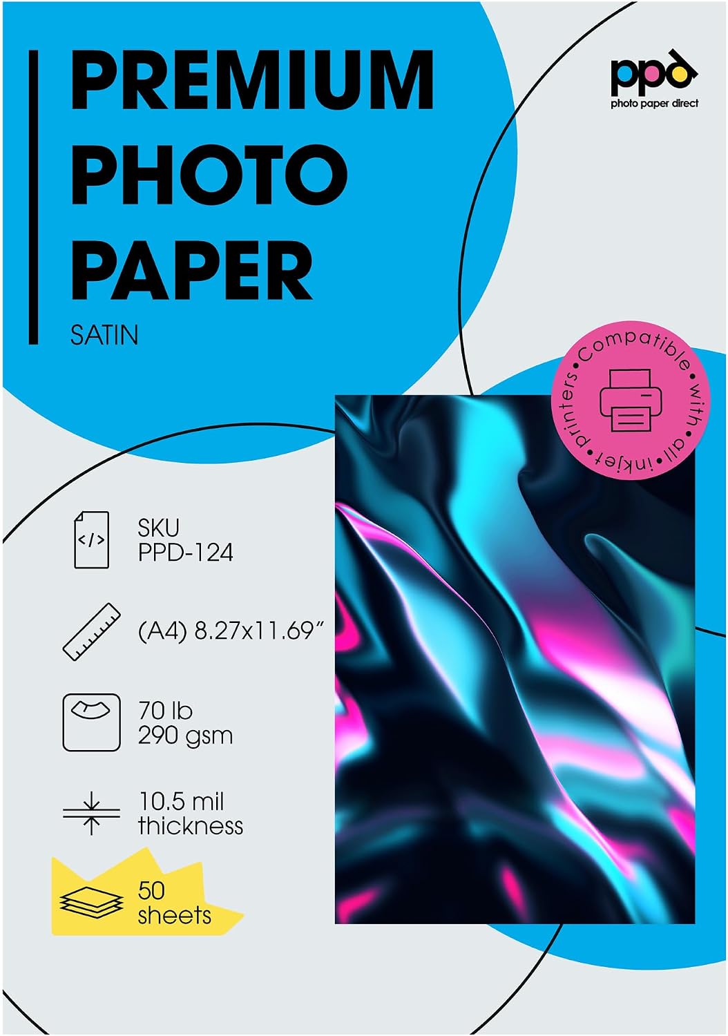 PPD 50 Sheets A4 Photo Paper Satin Semi-Gloss Inkjet
