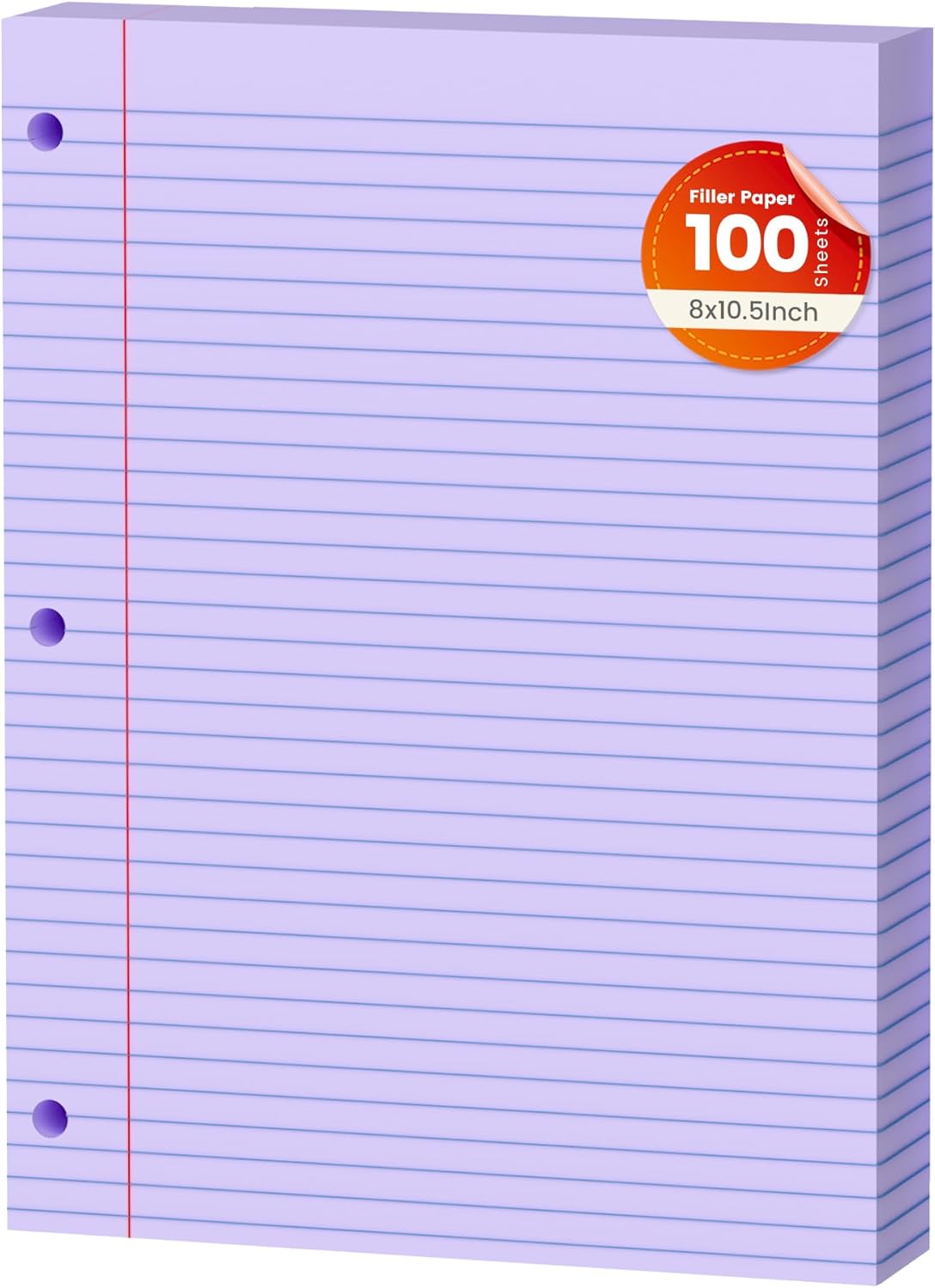 Purple Loose Leaf Paper 100 Sheets Colored Filler Paper 8 * 10.5 College Ruled Paper 3-Hole Punched Paper for 3-Ring Binders Notebook Lined 8" x 10.5"