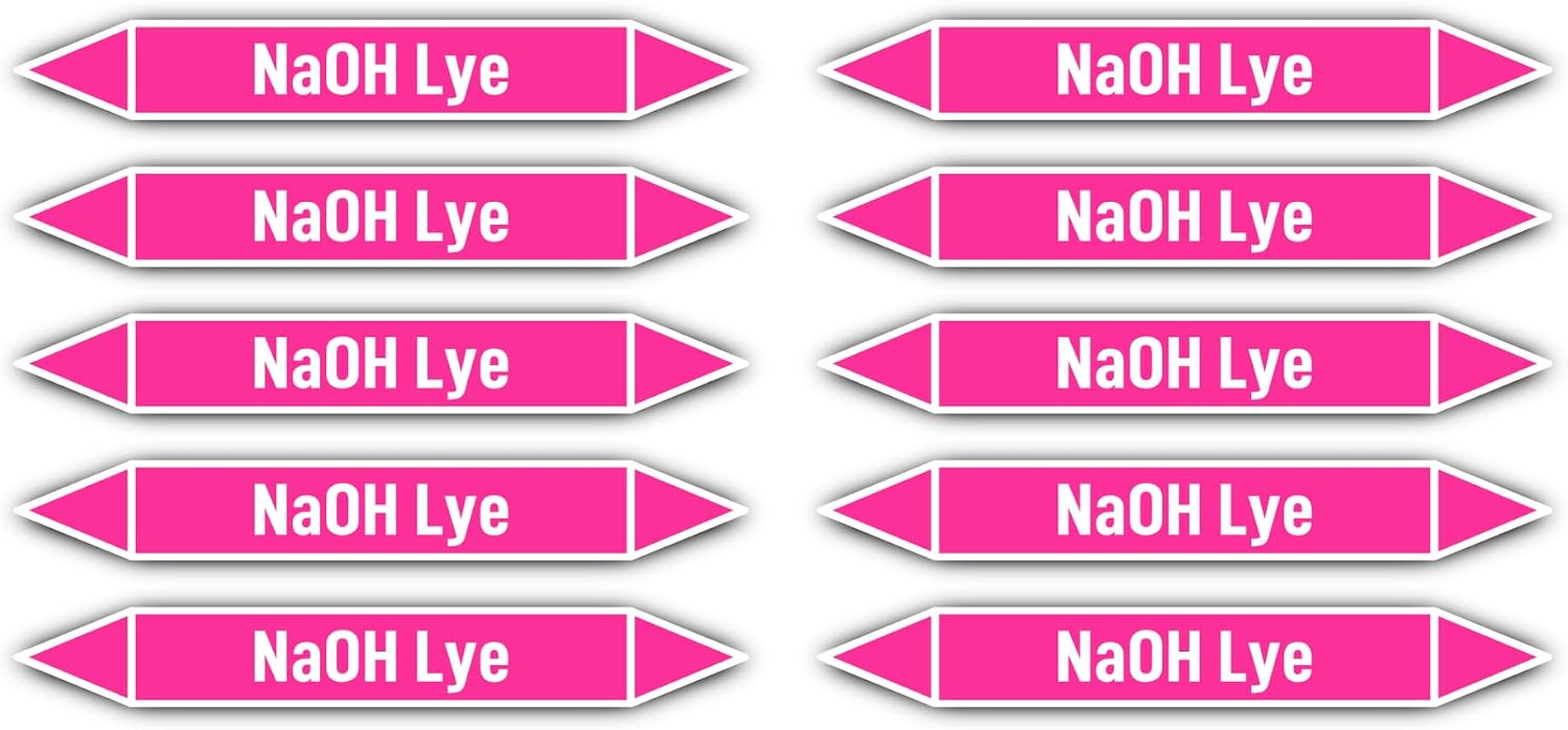 Sticker 100 x 15 mm, Pack of 10 – Group 7 – Lyes – Sodium Hydroxide – Pipeline Marking – According to DIN 2403 – Language: English – NaOH Lye