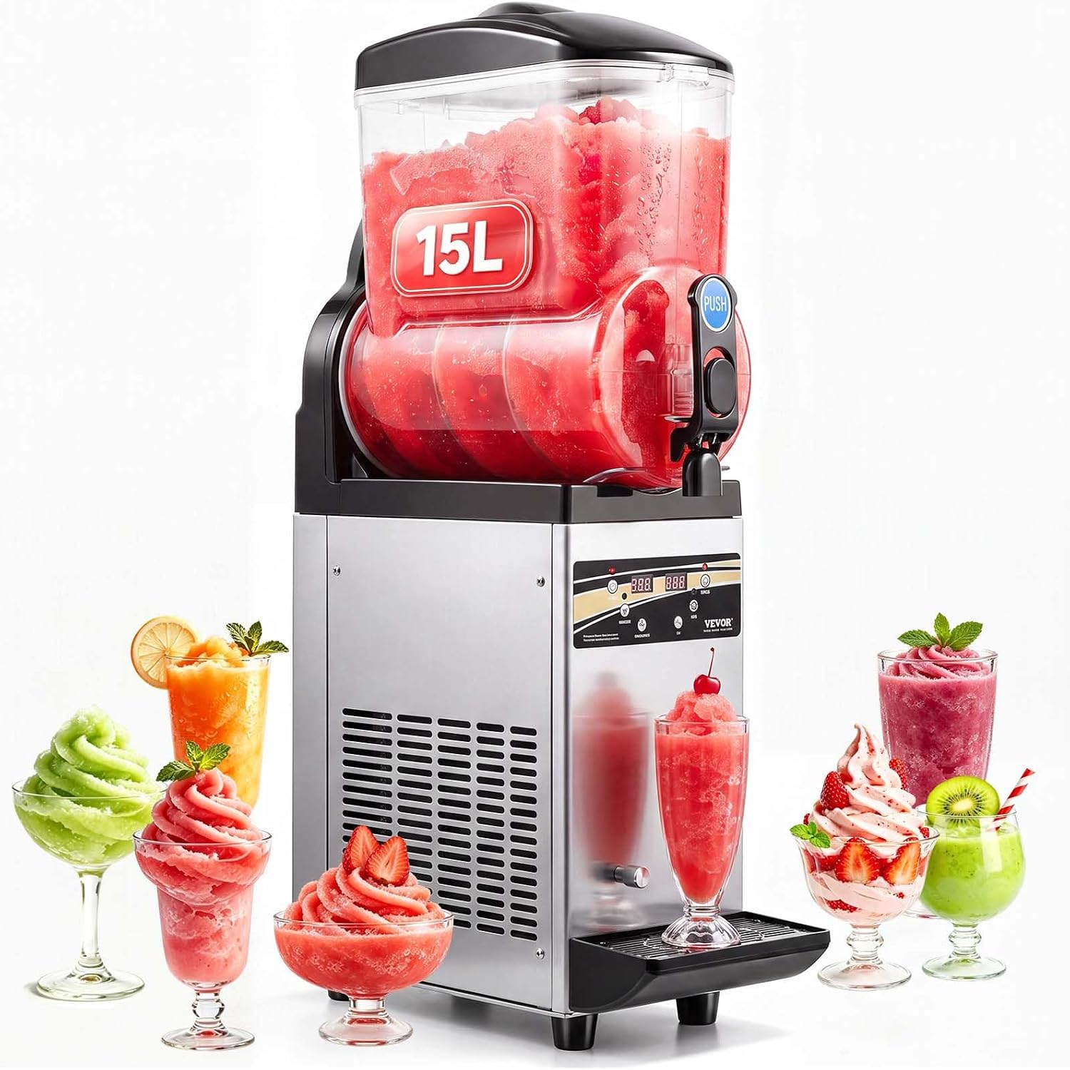 VEVOR Slushie Machine, 15L Single Tank Commercial Margarita Machine, 60 Cups Stainless Steel Margarita Smoothie Frozen Drink Machine, Slushy Machine for Home Party Restaurants Cafe Bars