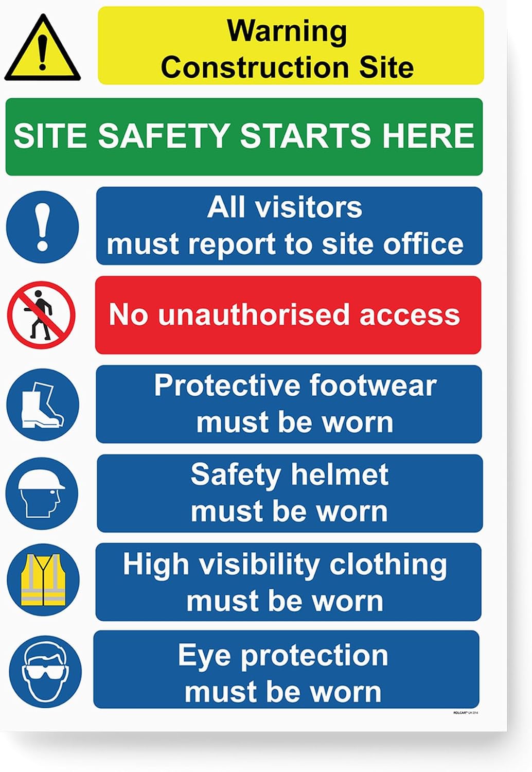 Multi Hazard Site Safety Warning Sign - Notice Board for Wall, Outdoor Use, Building Construction Sites Under Health and Regulations, 600mm x 800mm, 5mm Thick, Corrugated PVC (RDL UK 014)