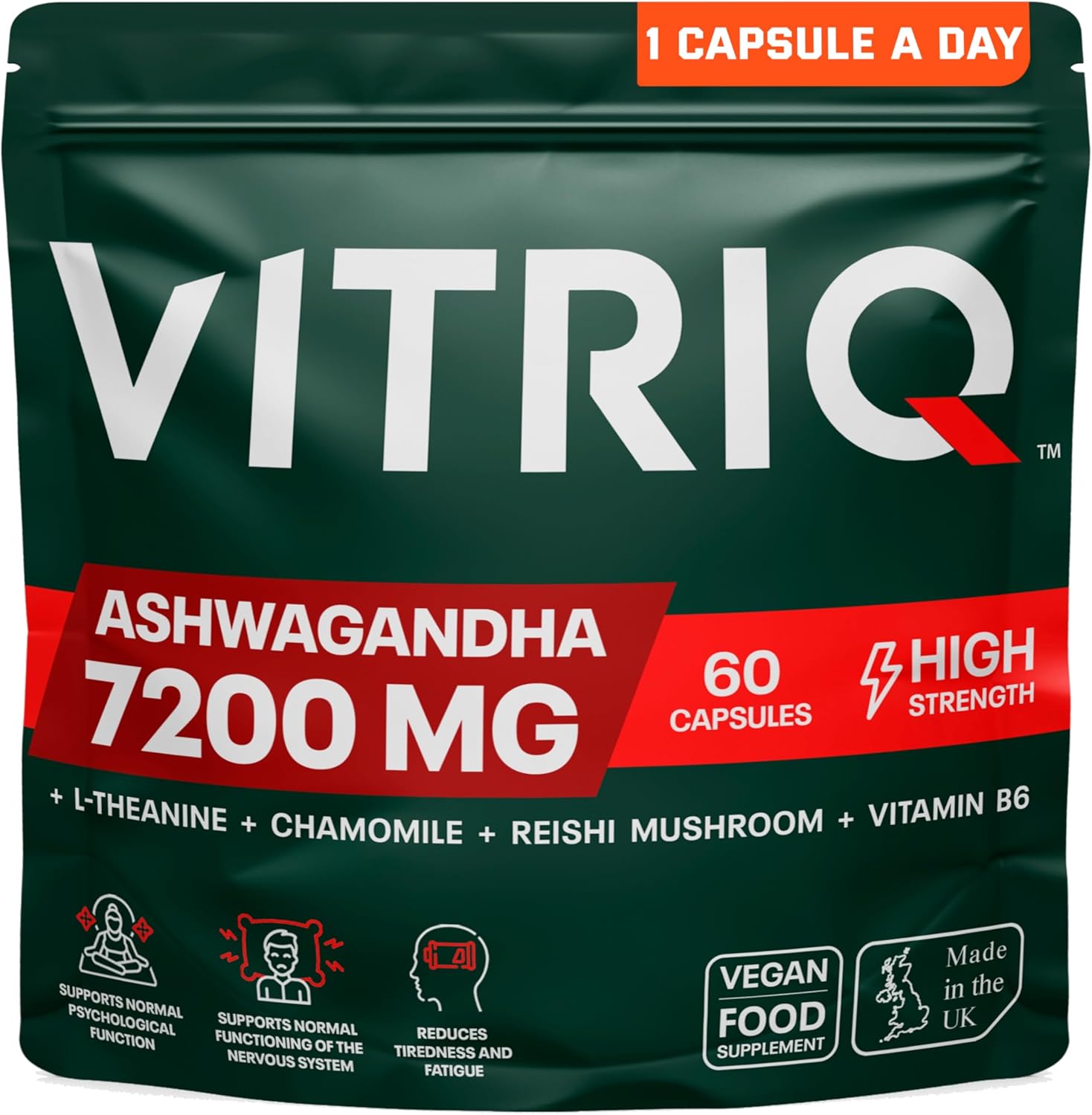 Organic Ashwagandha KSM-66 High Strength 7200mg – 1-a-Day Calm Complex for Stress, Helps with Anxiety Relief and Restful Sleep – with Chamomile, Reishi, L-Theanine, Vitamin B6 – 60 Capsules