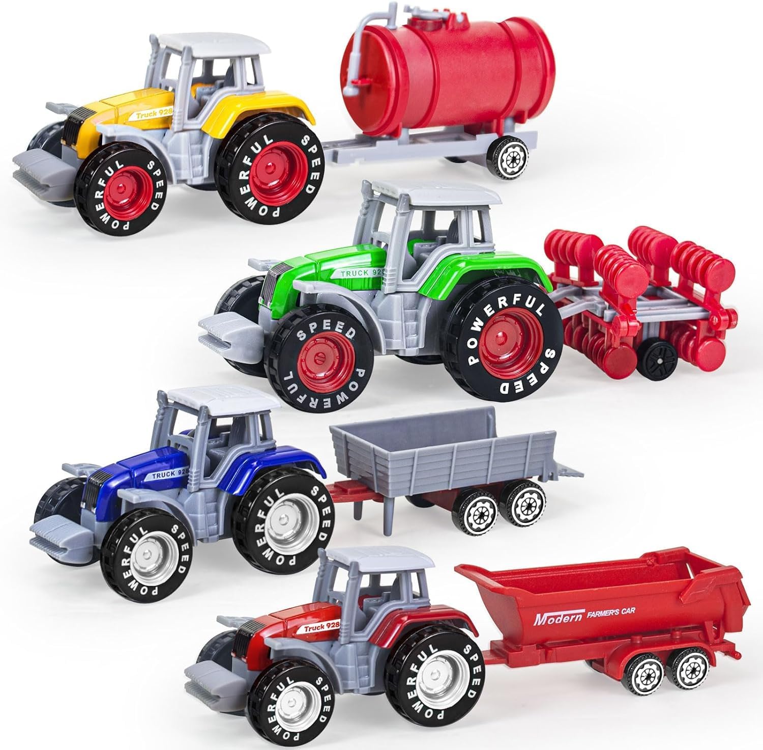 4 Pack Farm Tractor Toys with Trailer, Metal Alloy Kids Tractor Toy For Boys Detachable Die-Cast Farm Truck Toys for Kids 3 4 5 6 7 8 Birthday Gifts and Cake Decorations
