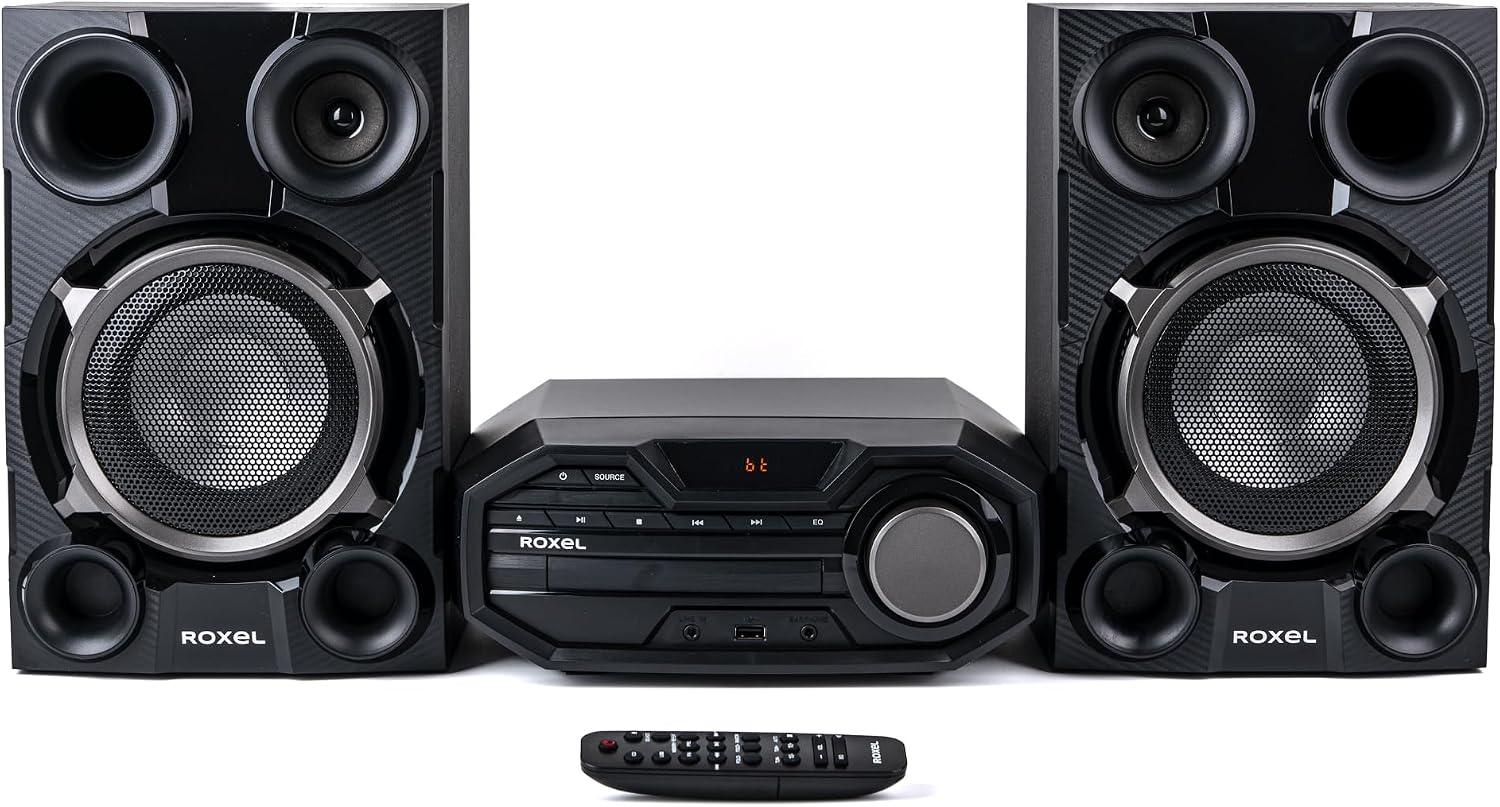 Roxel Road CD Player Mini Hi-Fi System, 100W Speakers, BT Streaming, USB MP3 Playback, FM Radio, CD/CD-R/RW Compatible, AUX-In, Headphone Socket, Remote Control, Carbon & Silver Finish (RCD-660)