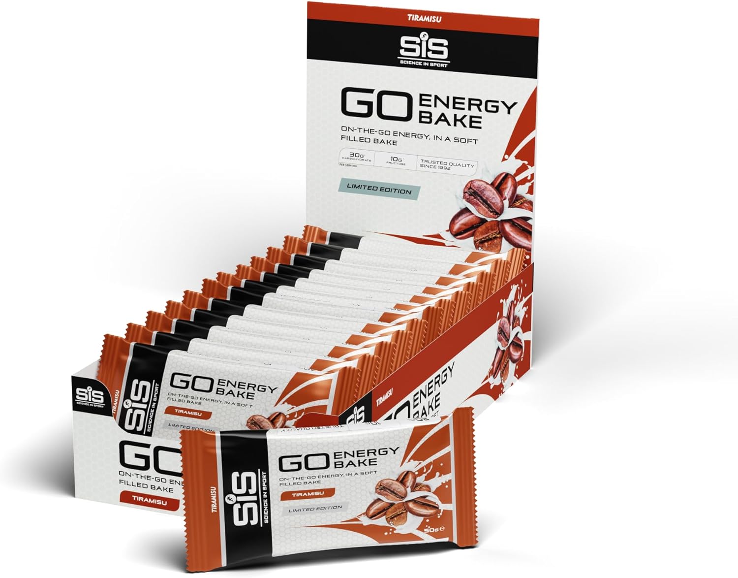 Science in Sport GO Energy Bakes, 30 g Carbs, High Carb Soft-Filled Baked Energy Snack, Tiramisu Flavour, 12 Bars