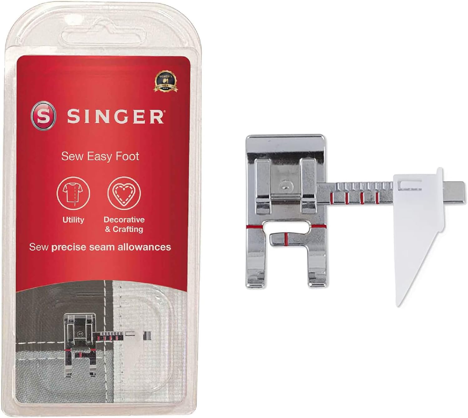 SINGER Sew Easy Presser Foot | Adjustable Guide for Precision Seam Allowances | Perfect for Topstitching and Straight Line Sewing | Compatible with Low-Shank Sewing Machines