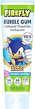 Firefly Kids Anti-Cavity Natural Fluoride Toothpaste, Sonic The Hedgehog, Bubble Gum Flavor, ADA Accepted, 4.2 OZ