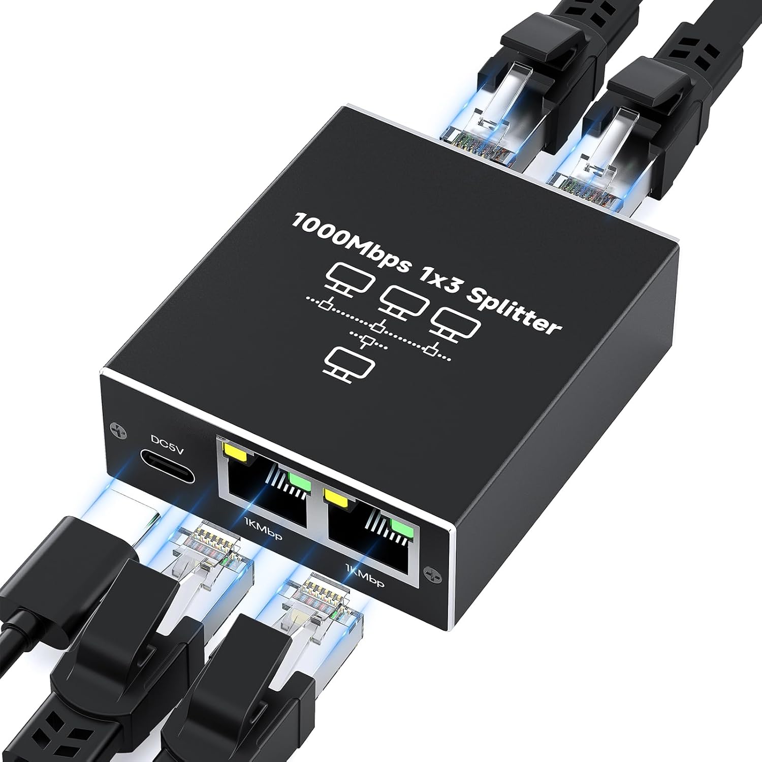 Ethernet Splitter 1 to 3 1000Mbps High Speed Either Network Splitter Internet Cable Splitter 1 in 4 Out Gigabit Dual LAN RJ45 Port Router Switch Work for Cat 5/5e/6/7/8 Cable