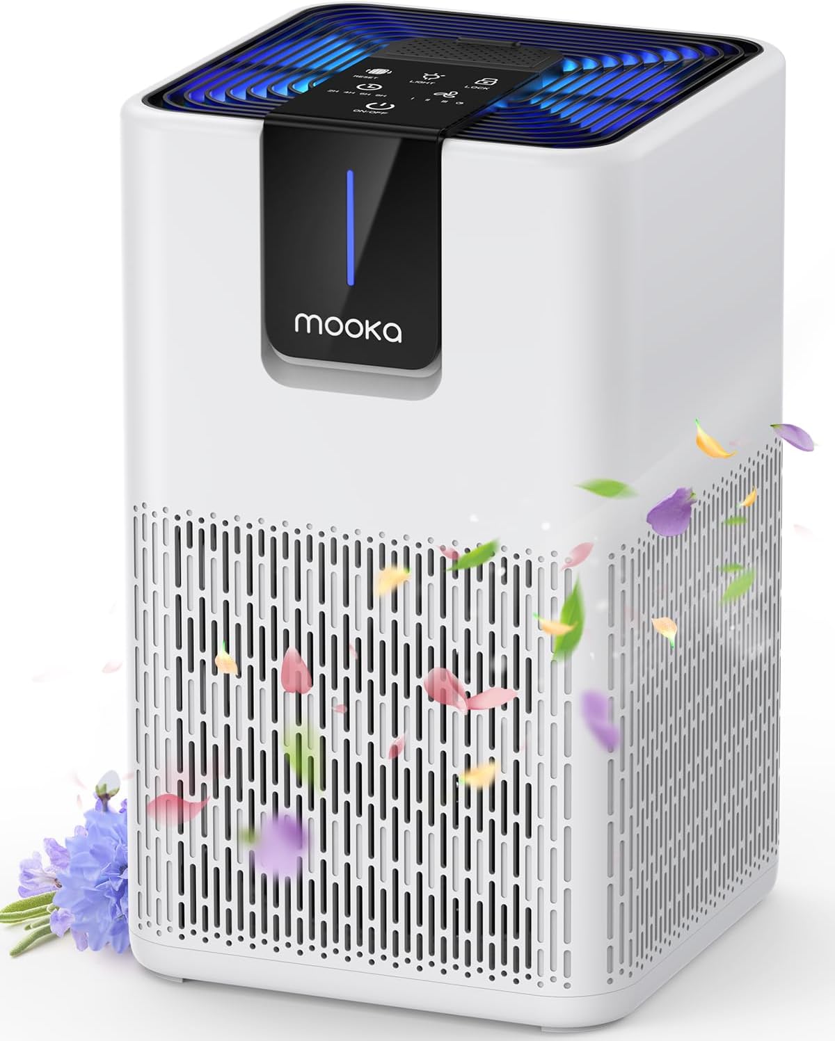 Air Purifiers for Home Large Room Up to 1250 Ft²,MOOKA H13 HEPA Air Purifier for Pets Dust Odor Smoke,Aromatherapy Function,Air Cleaner with 15dB Quiet Sleep Mode for Bedroom Office Living (White)