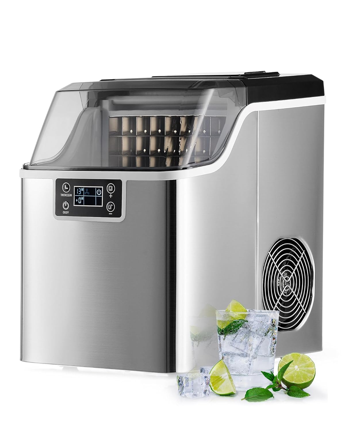 CREWORKS Countertop Ice Cube Maker, Self-Cleaning Control Panel, Water/Sensor Ice Scoop & Basket, 22KG/48LB - 24H
