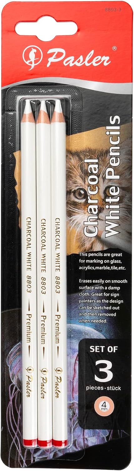 Pasler white charcoal pencils - Set of 3 pcs highlight sketch white pencil