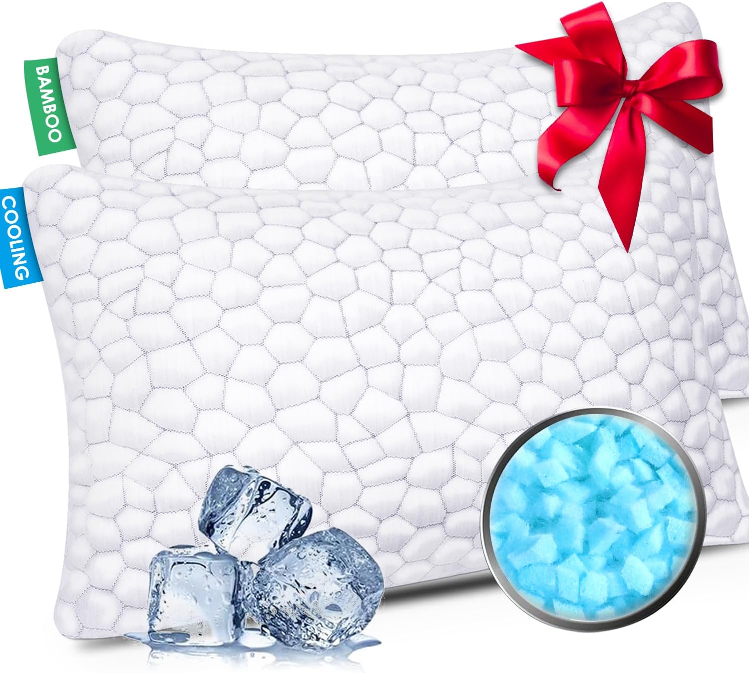 SUPA MODERN Cooling Pillow Standard Size Set of 2, CertiPUR-US Shredded Memory Foam Pillows, Cool Bed Pillows for Hot Sleepers, Adjustable Firm Pillow for Side,Back,Stomach Sleepers, Better Sleep