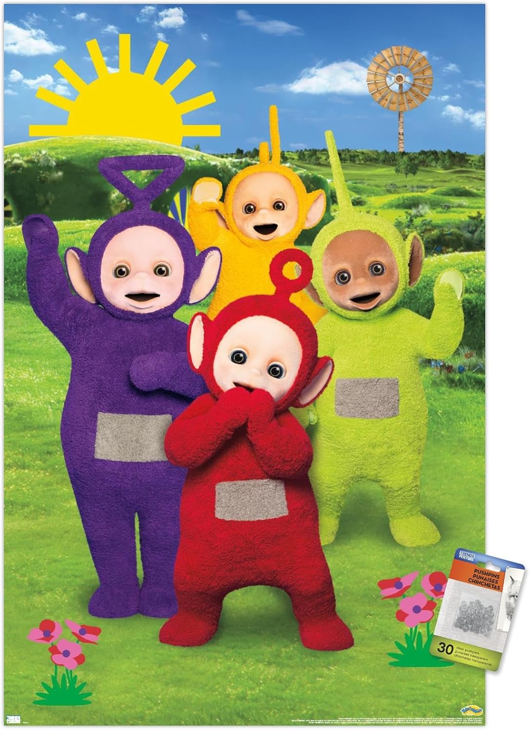 Trends International Teletubbies - Time For Teletubbies Wall Poster with Push Pins, 22.37" x 34.00", Poster & Push Pin Bundle