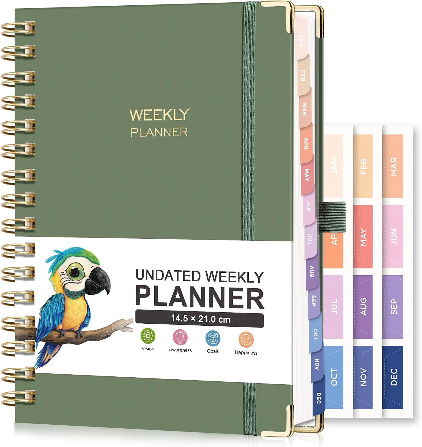 RETTACY Undated Planner - Diary Planner Notebook, Weekly and Monthly Journals for Women,53 Weeks & Daily Planning with 24 Self-Adhesive Tabs, Hardcover,100GSM Paper, 14.5x21cm - Light Green
