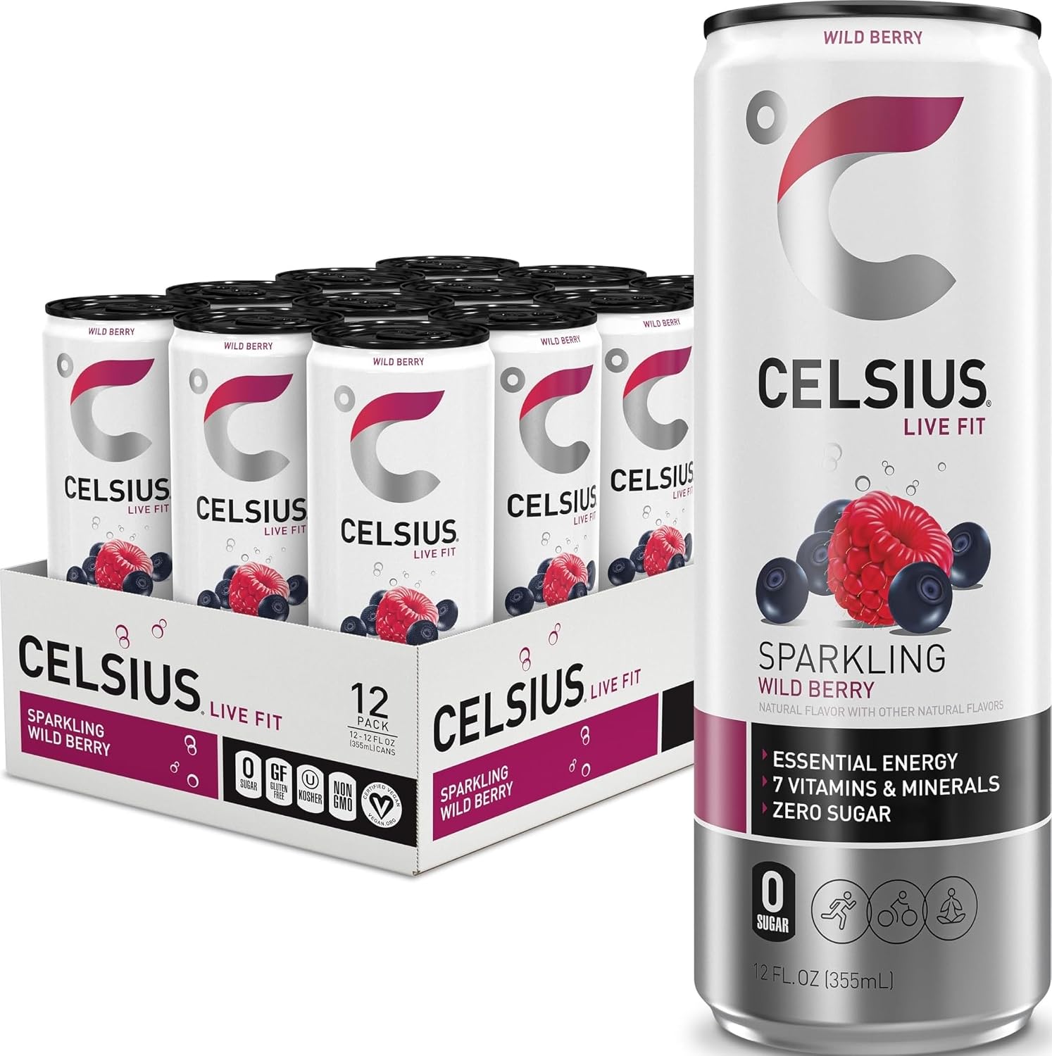 CELSIUS Sparkling Wild Berry, Sugar Free Energy Drink, 12 Fl Oz (Pack of 12)